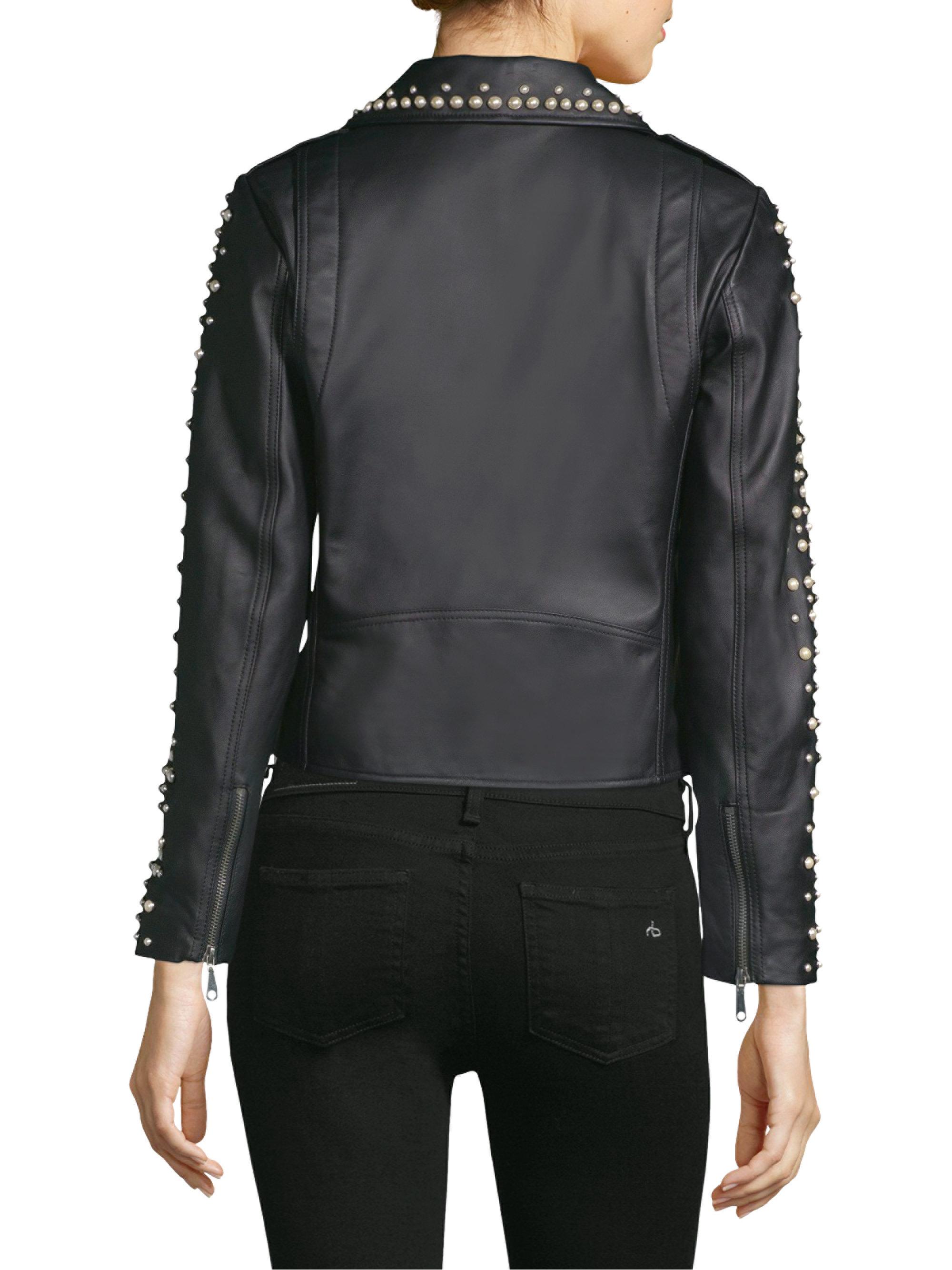 Rebecca Minkoff Wes Pearl Moto Jacket in Black - Lyst