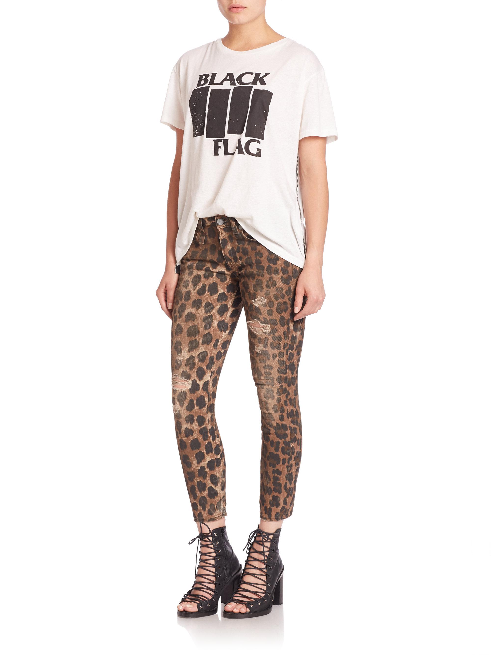 leopard print stripe jeans