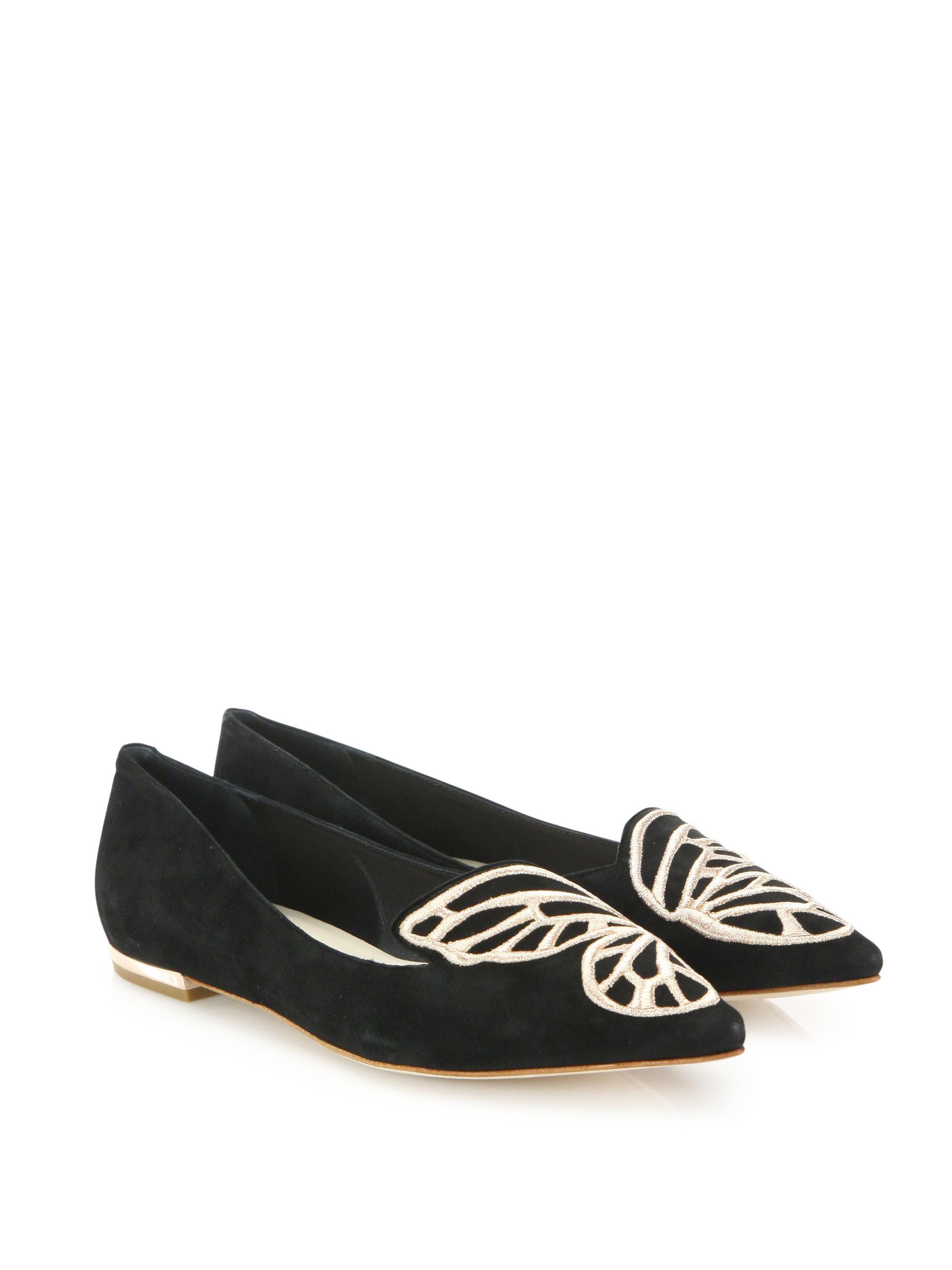 Lyst - Sophia webster Bibi Butterfly-embroidered Suede Flats in Black ...