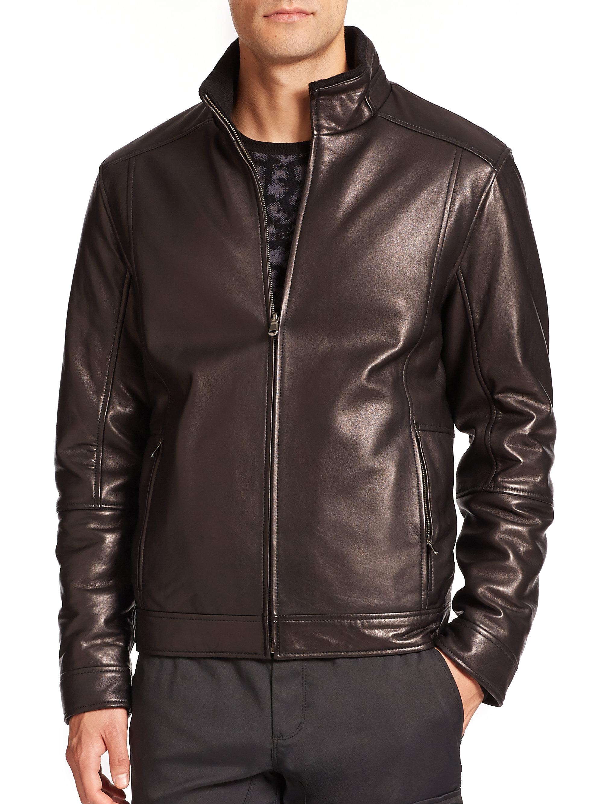 Lyst Saks Fifth Avenue Reversible Leather Jacket In Brown For Men 