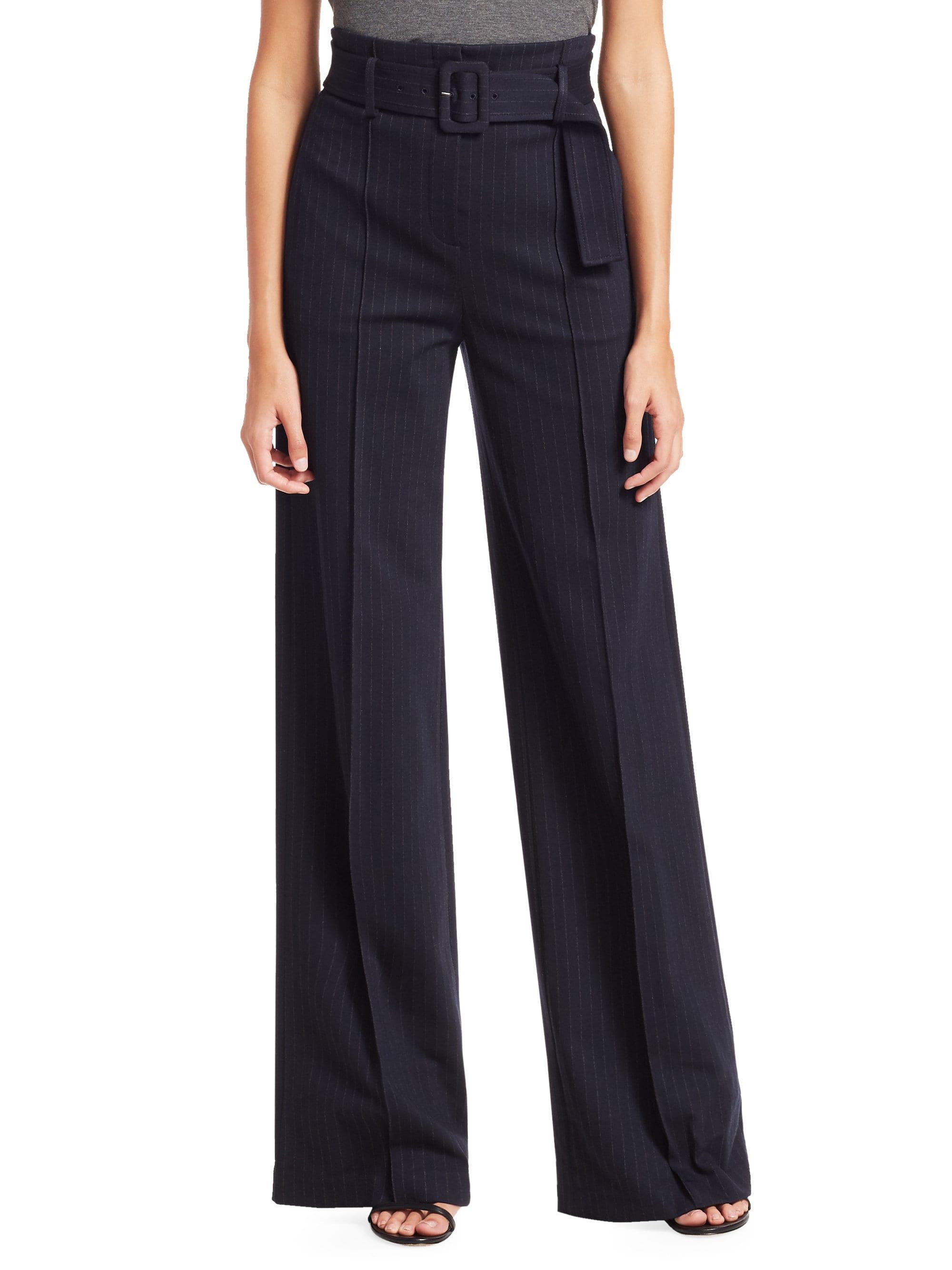Theory High-waist Belted Pinstripe Pants in Blue - Lyst