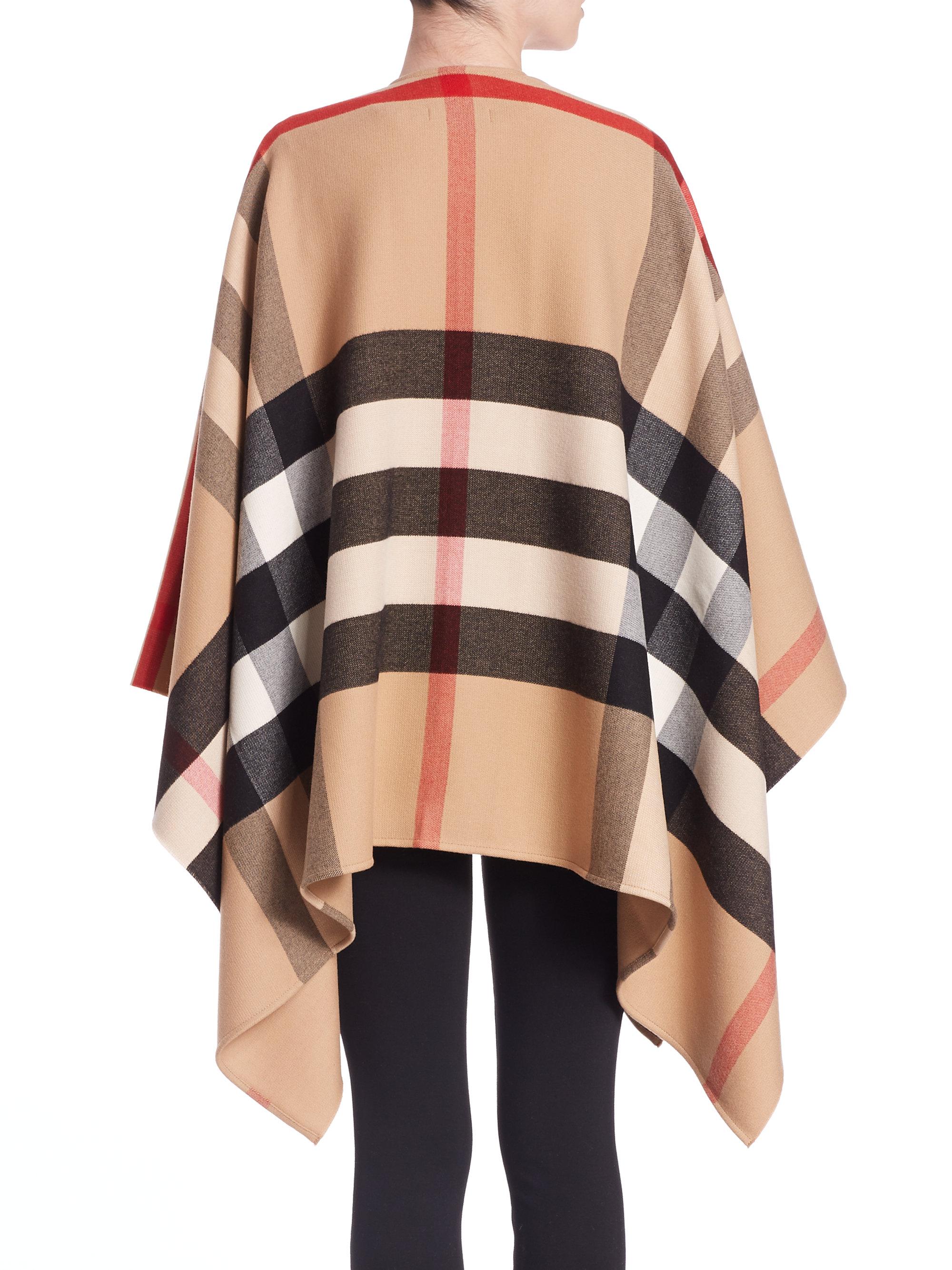 Burberry Charlotte Check-To-Solid Wool Cape Camel / Discover our