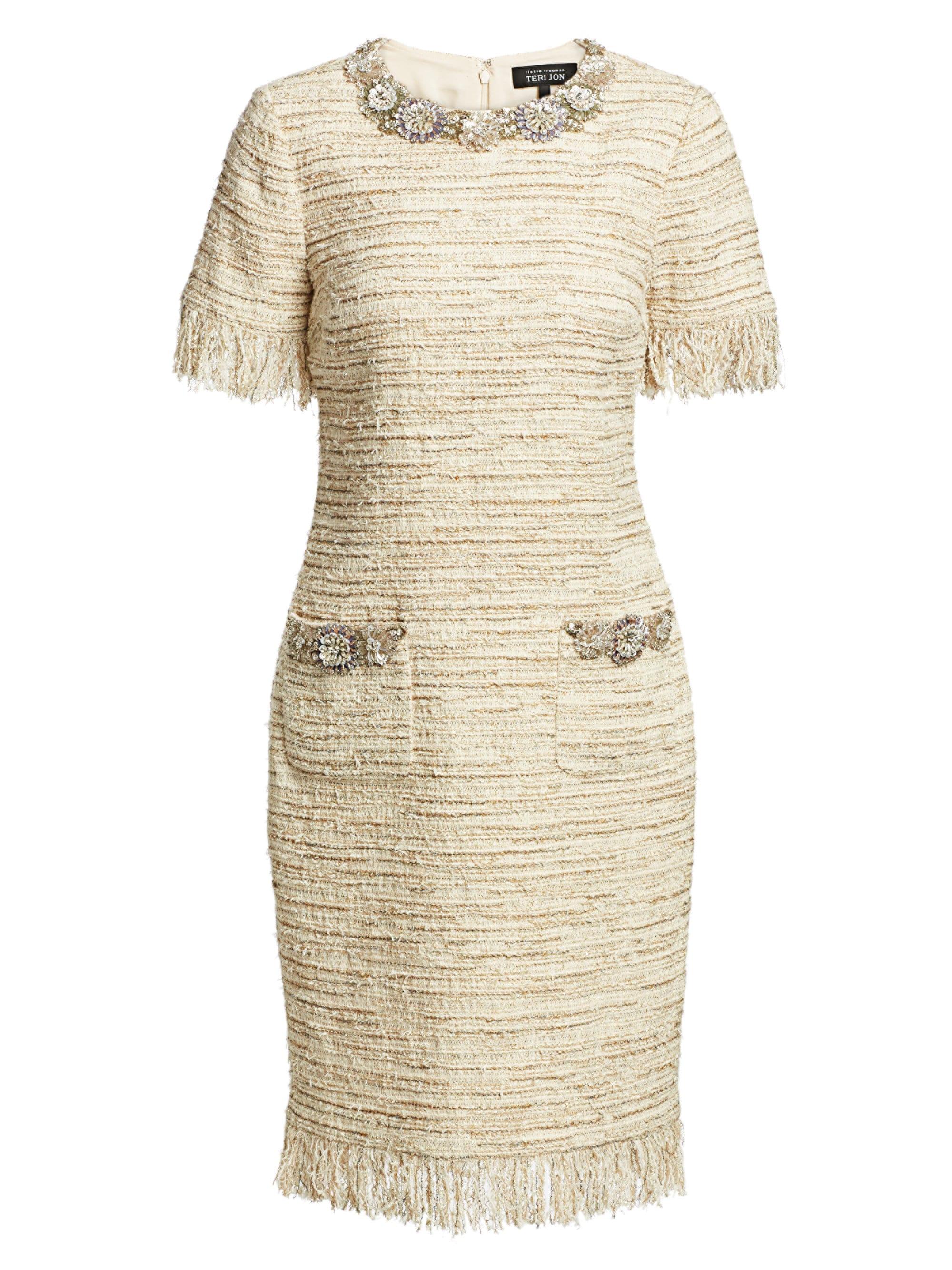 Lyst Teri Jon Womens Tweed Sheath Dress Sand In Natural