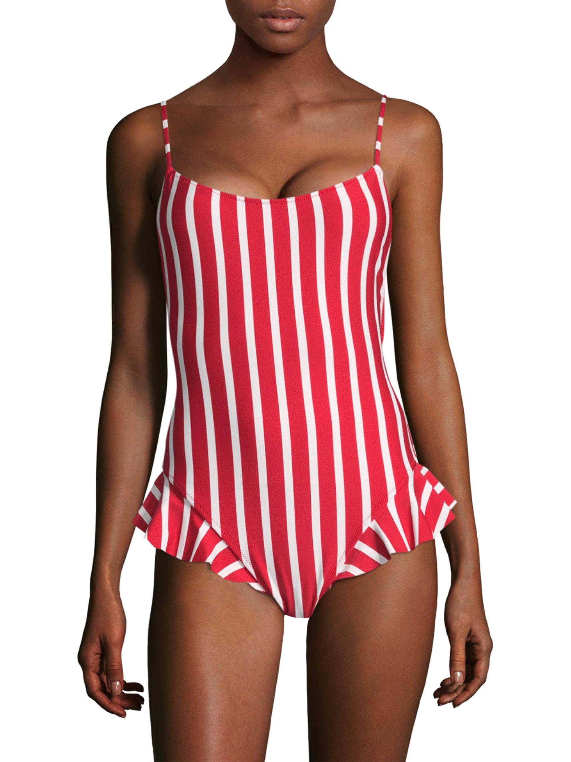 Lyst Milly Bondi Striped Ruffle One Piece Swimsuit In Red