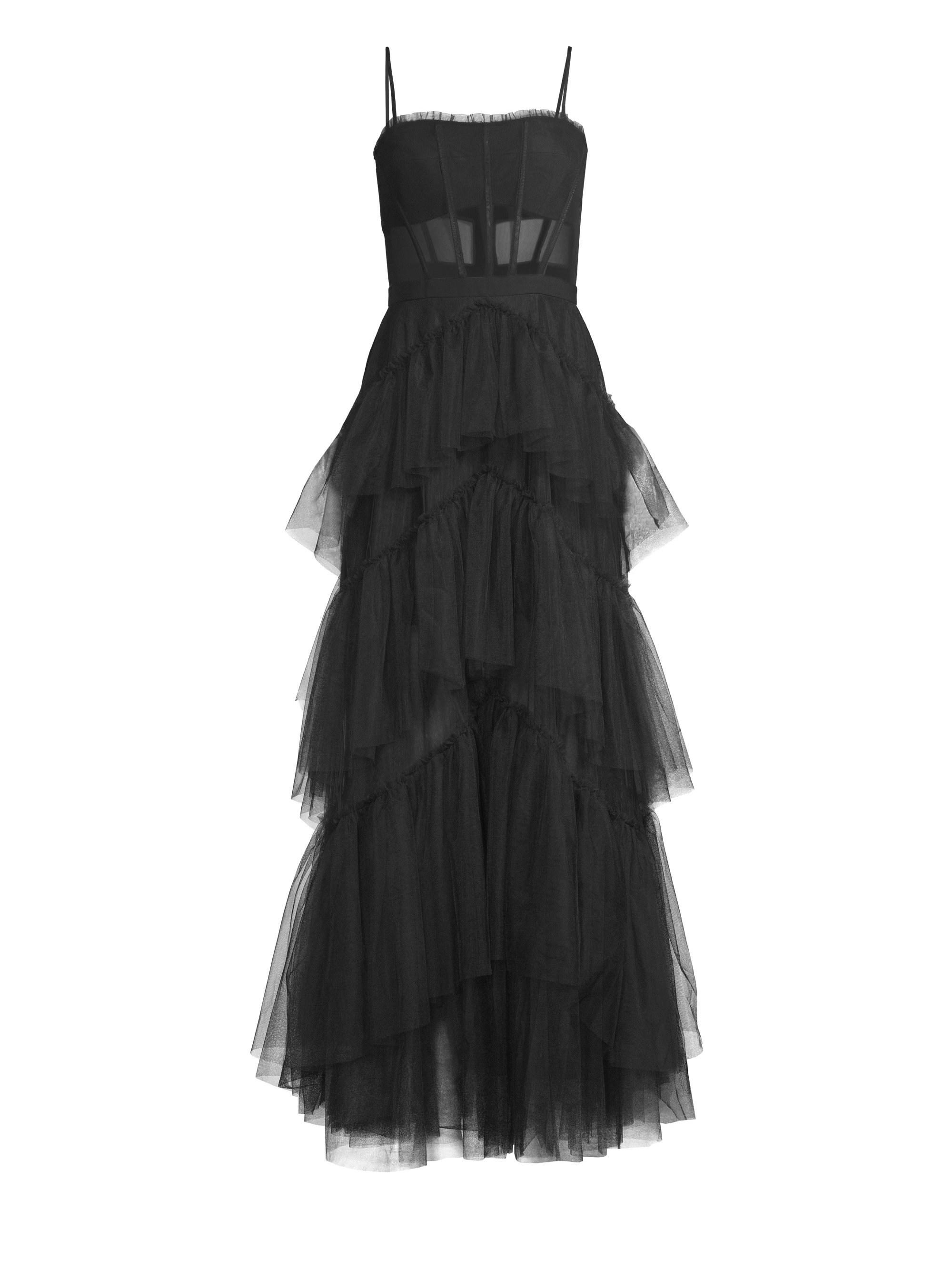 Lyst - BCBGMAXAZRIA Layered Tulle & Mesh Sleeveless Corset Gown in Black