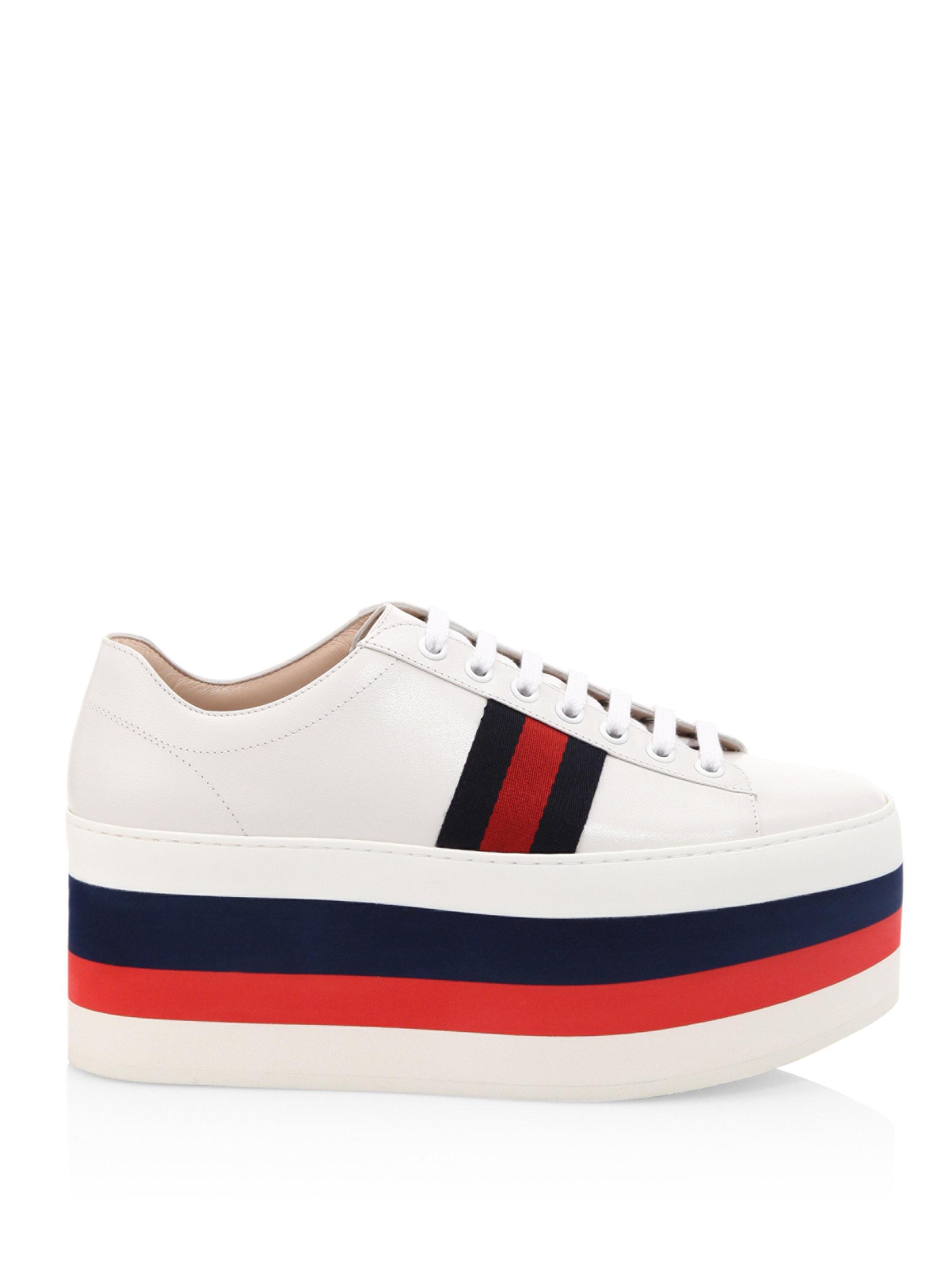 Lyst - Gucci Peggy Leather Rainbow Platform Sneakers in White