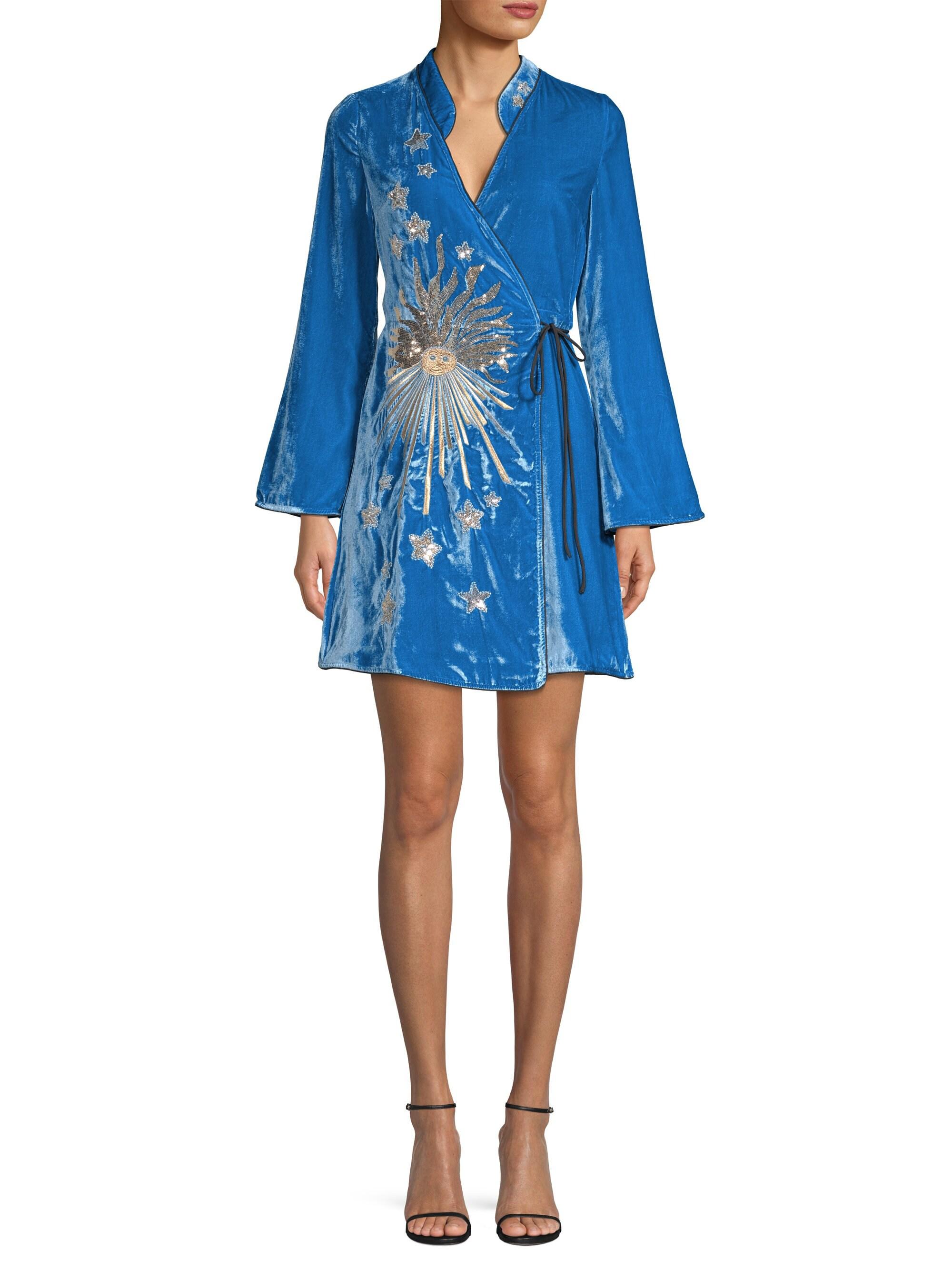 RIXO London Women's Iris Embellished Velvet Wrap Dress - Blue in Blue - Lyst