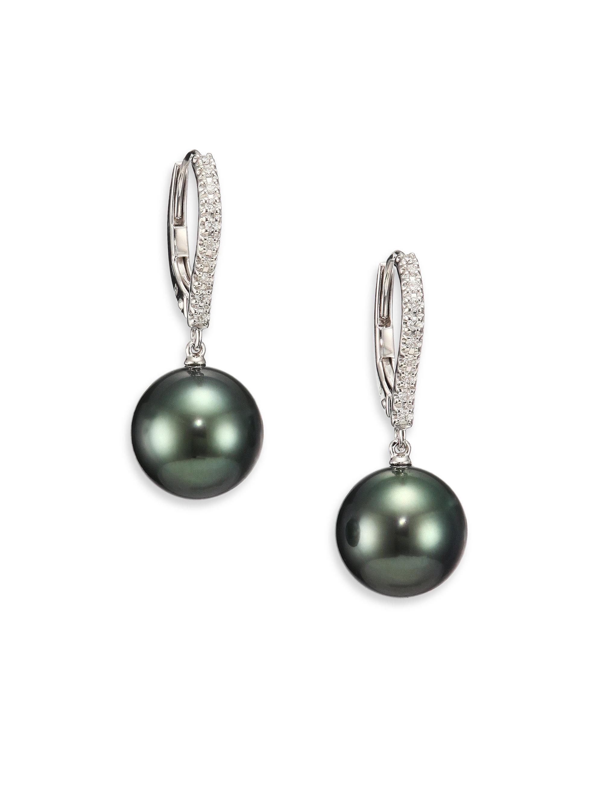 Lyst - Mikimoto 10mm Black Round Cultured South Sea Pearl, Diamond ...