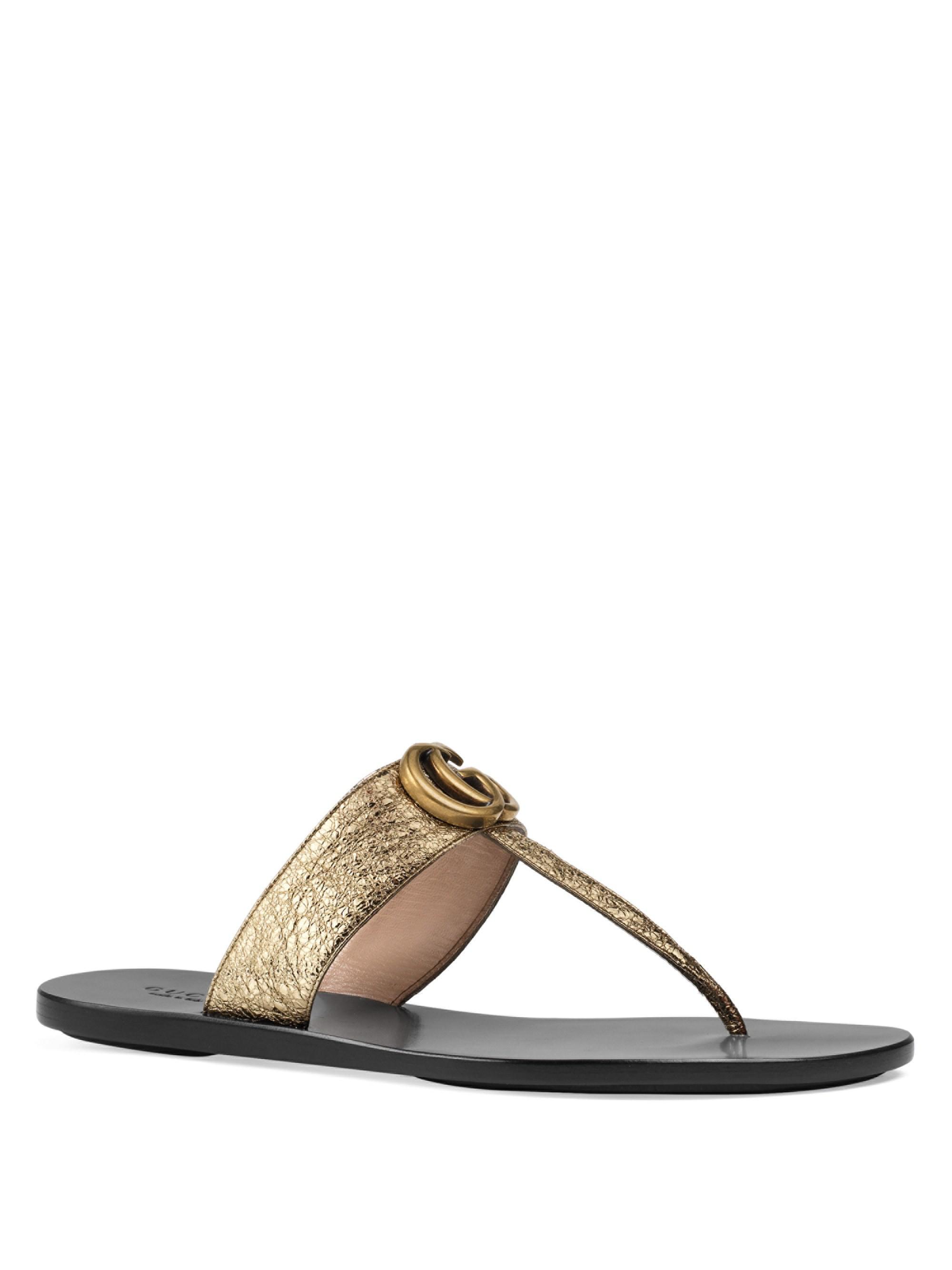 Gucci Marmont Leather Thong Sandals With Double G Lyst