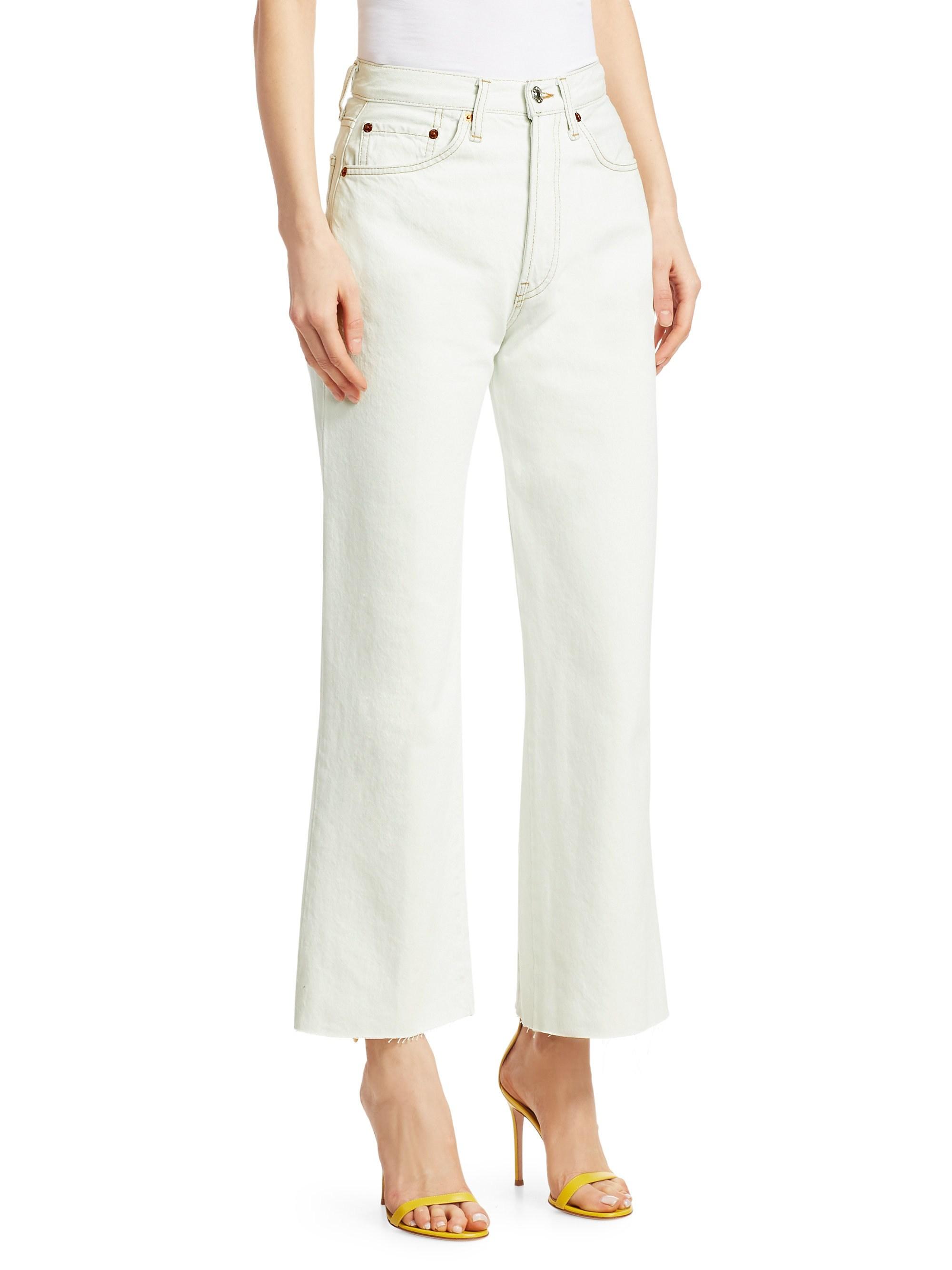 RE/DONE High-rise Wide-leg Crop Flare Jeans in White - Lyst
