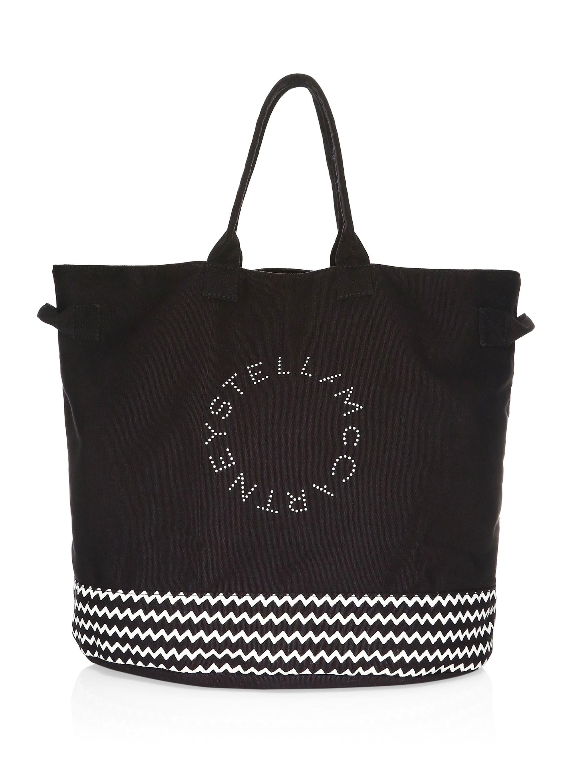 Stella McCartney Logo Stripe Trim Tote Bag in Black - Lyst