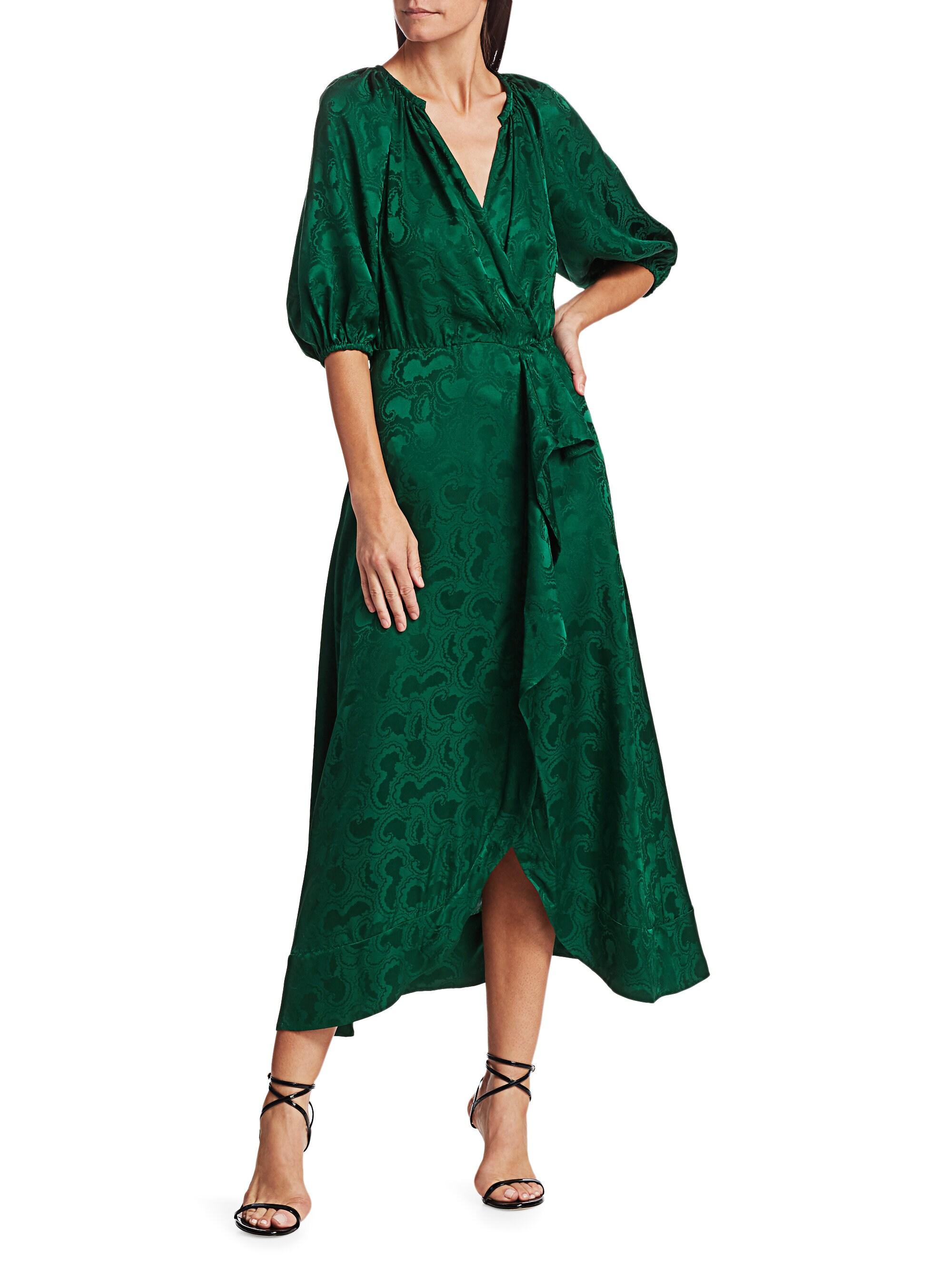 Saloni Olivia Draped Silk Dress in Forest (Green) - Lyst