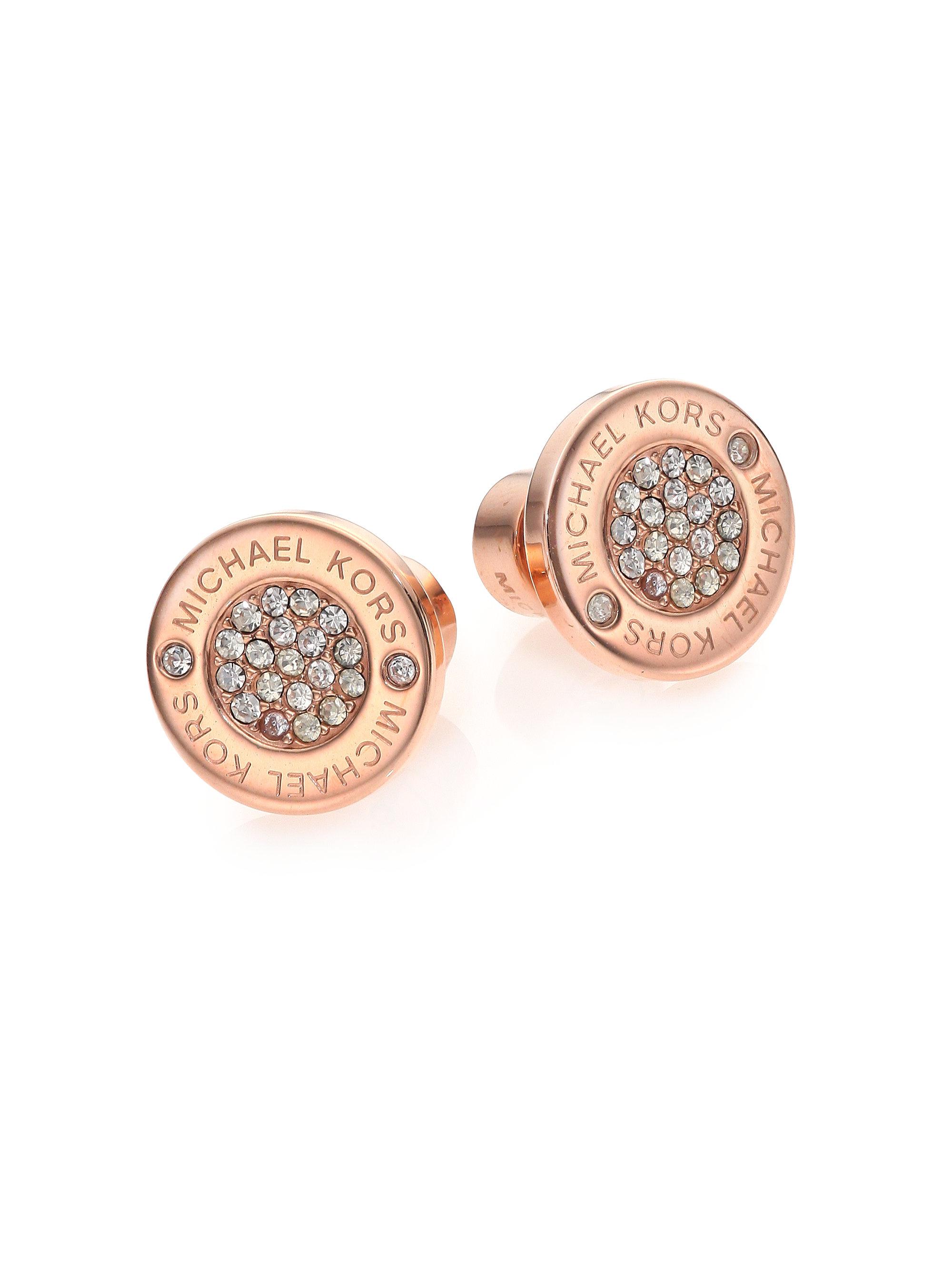 Lyst Michael Kors Heritage Plaque Pavé Logo Stud Earrings Rose Gallery