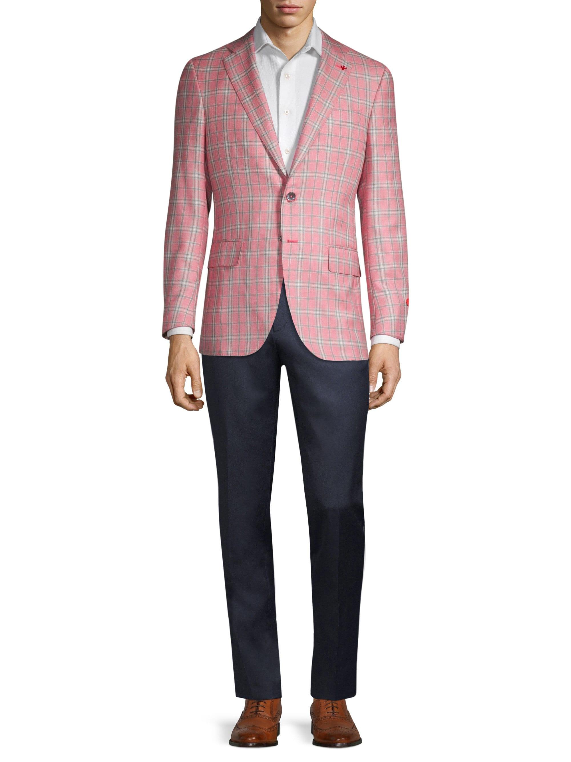 Isaia Men's Plaid Cashmere & Silk Single-breasted Jacket - Pink in Pink ...