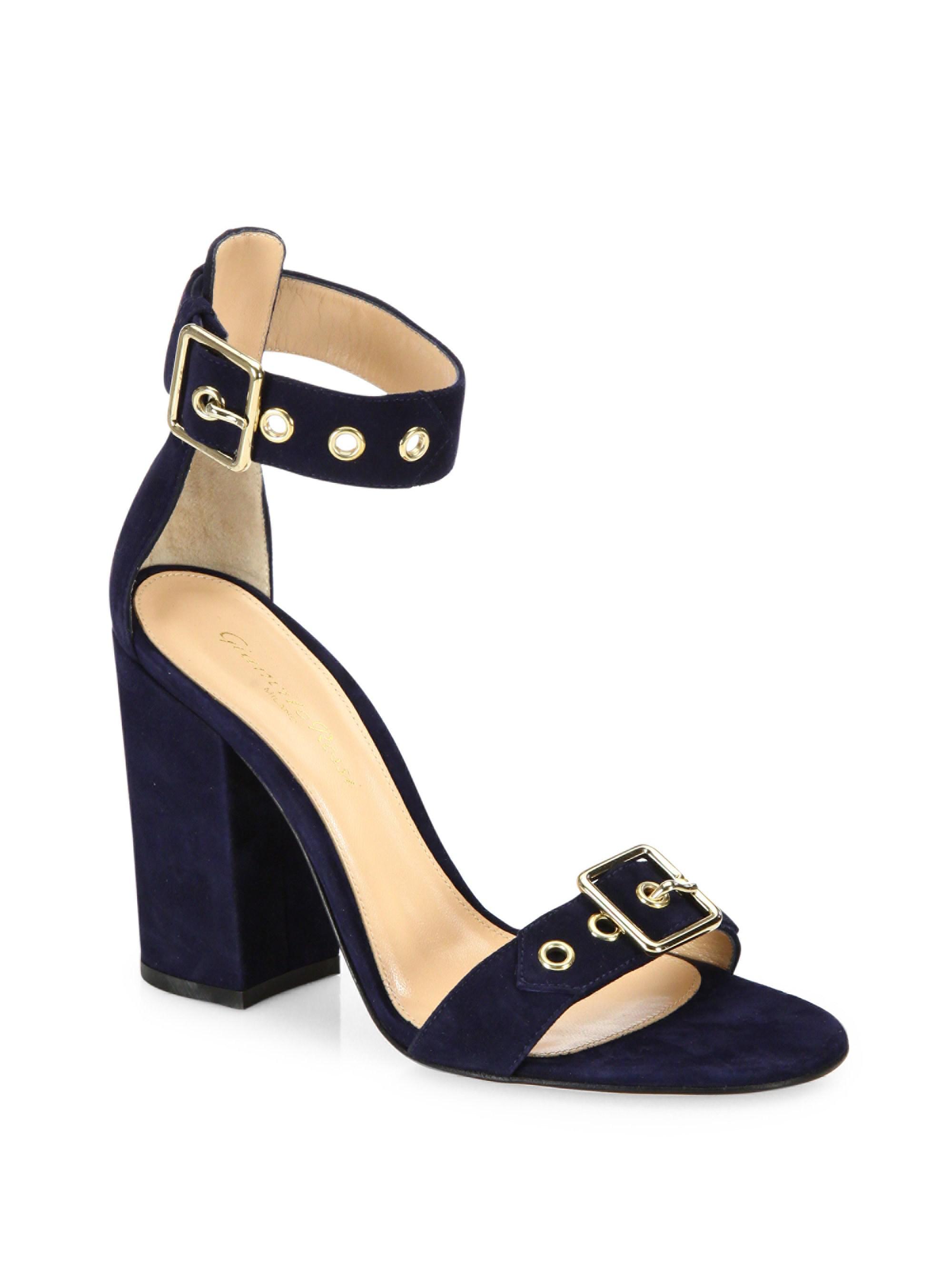 Lyst - Gianvito rossi Hayes Buckle Suede Ankle-strap Block-heel Sandals ...