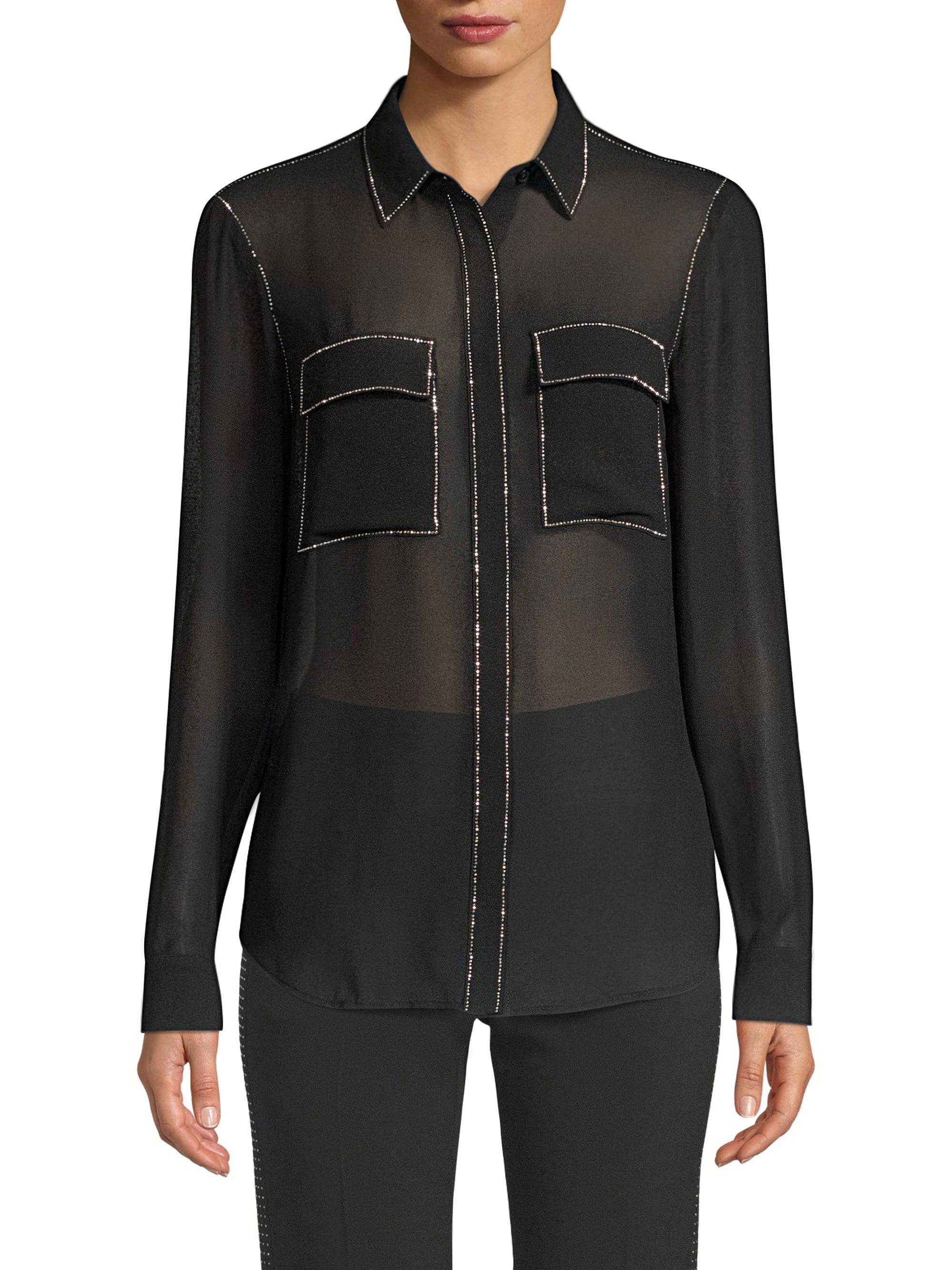 MICHAEL Michael Kors Women's Beaded-trim Button-down Shirt - Black ...