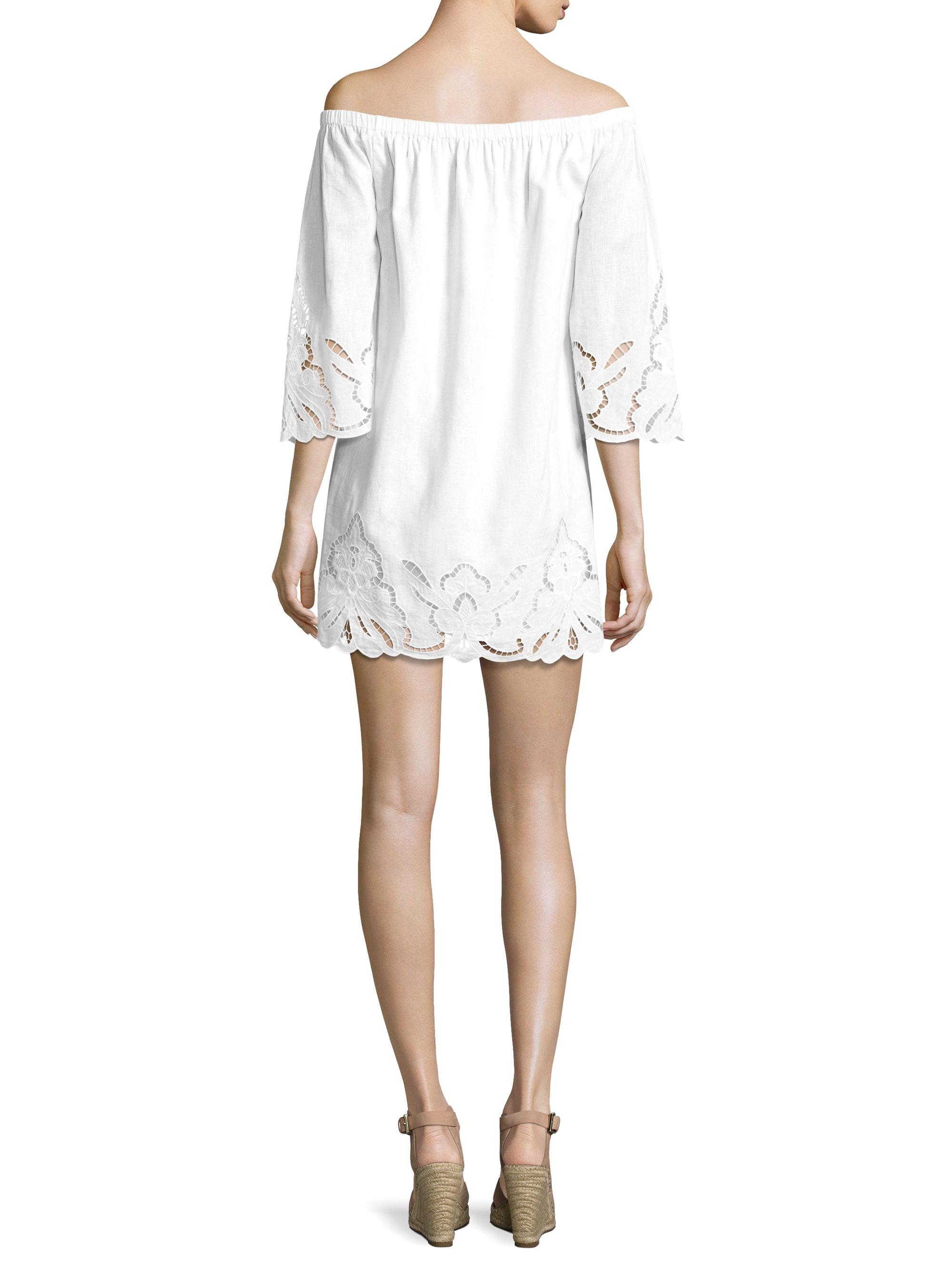 Polo Ralph Lauren Embroidered Off The Shoulder Linen Dress In White Lyst