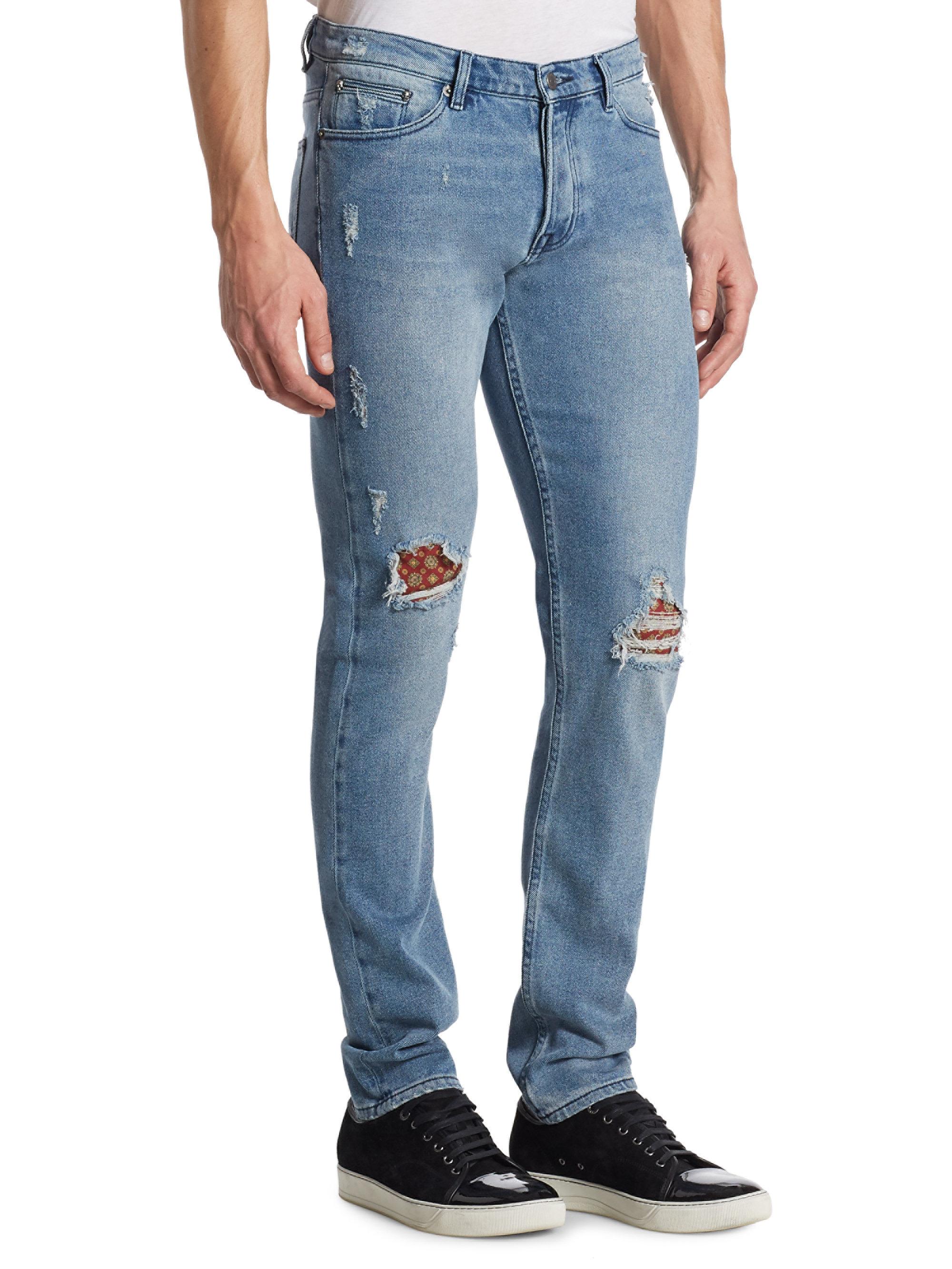 Lyst - The Kooples Distressed Slim-fit Jeans in Blue for Men