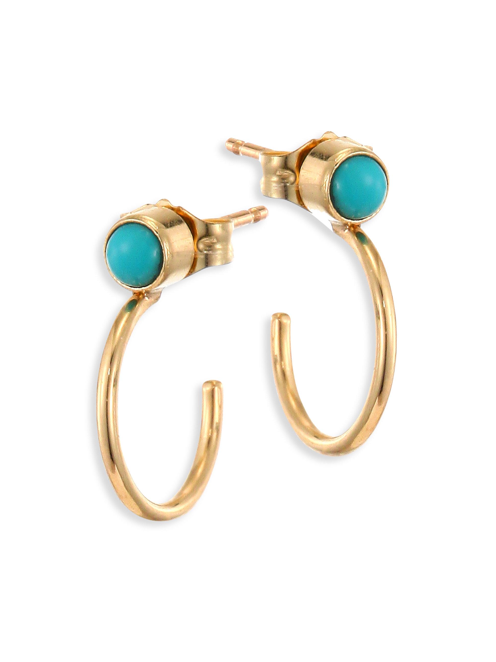Lyst Zoe Chicco Turquoise 14k Yellow Gold Thin Huggie Hoop Zoe Chicco Women S Metallic Turquoise 14k Yellow Gold Thin Huggie Hoop Earrings