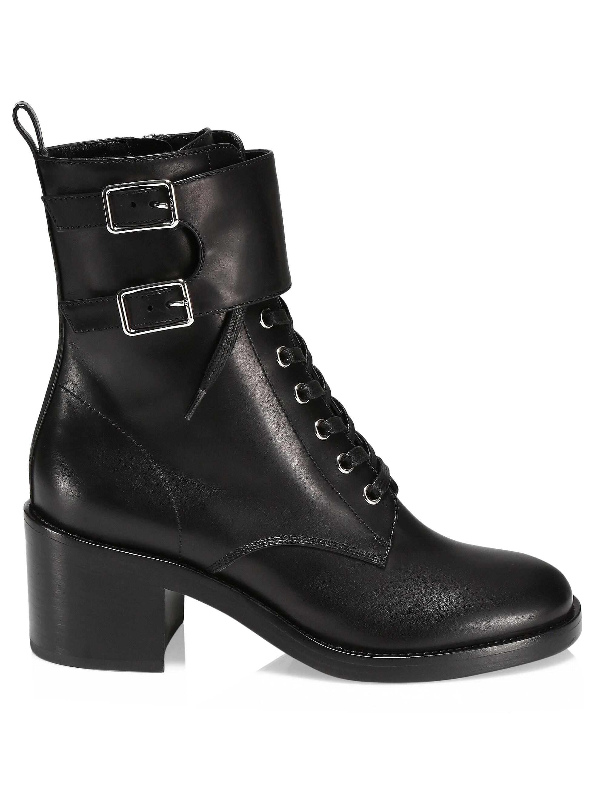 Gianvito Rossi Women's Leather Block Heel Combat Boots - Black in Black ...