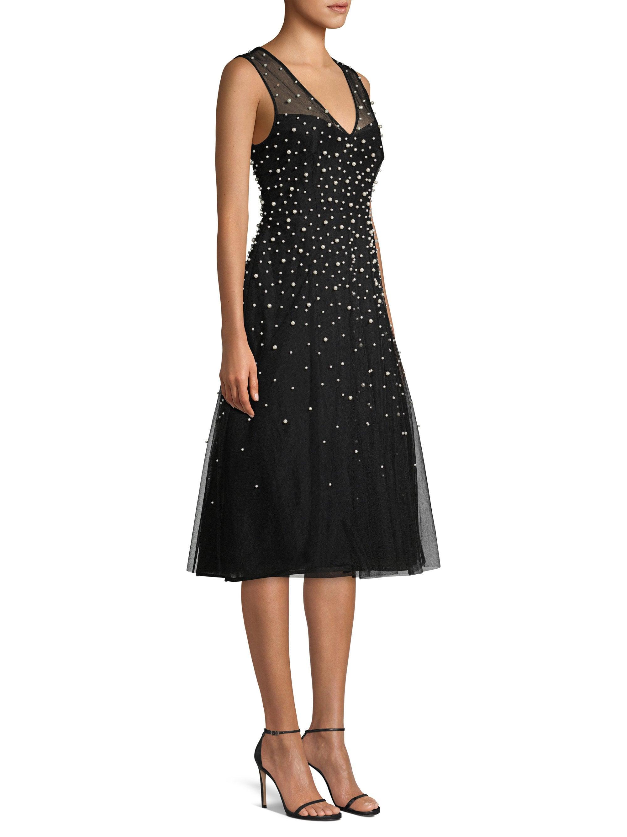 BCBGMAXAZRIA Pearl Detailed Tulle Cocktail Dress in Black - Lyst
