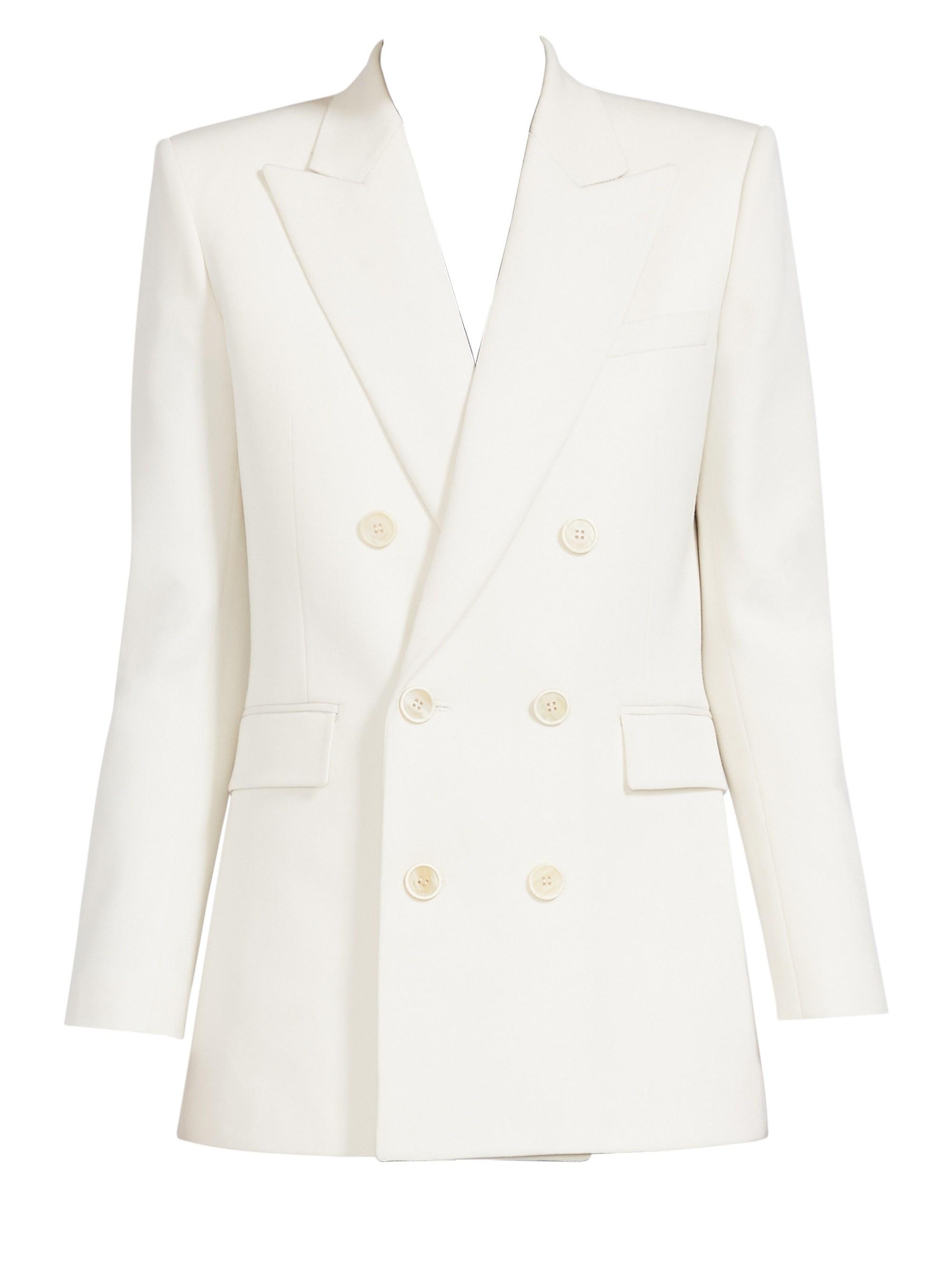 Saint Laurent Double-breasted Wool Blazer in White - Lyst