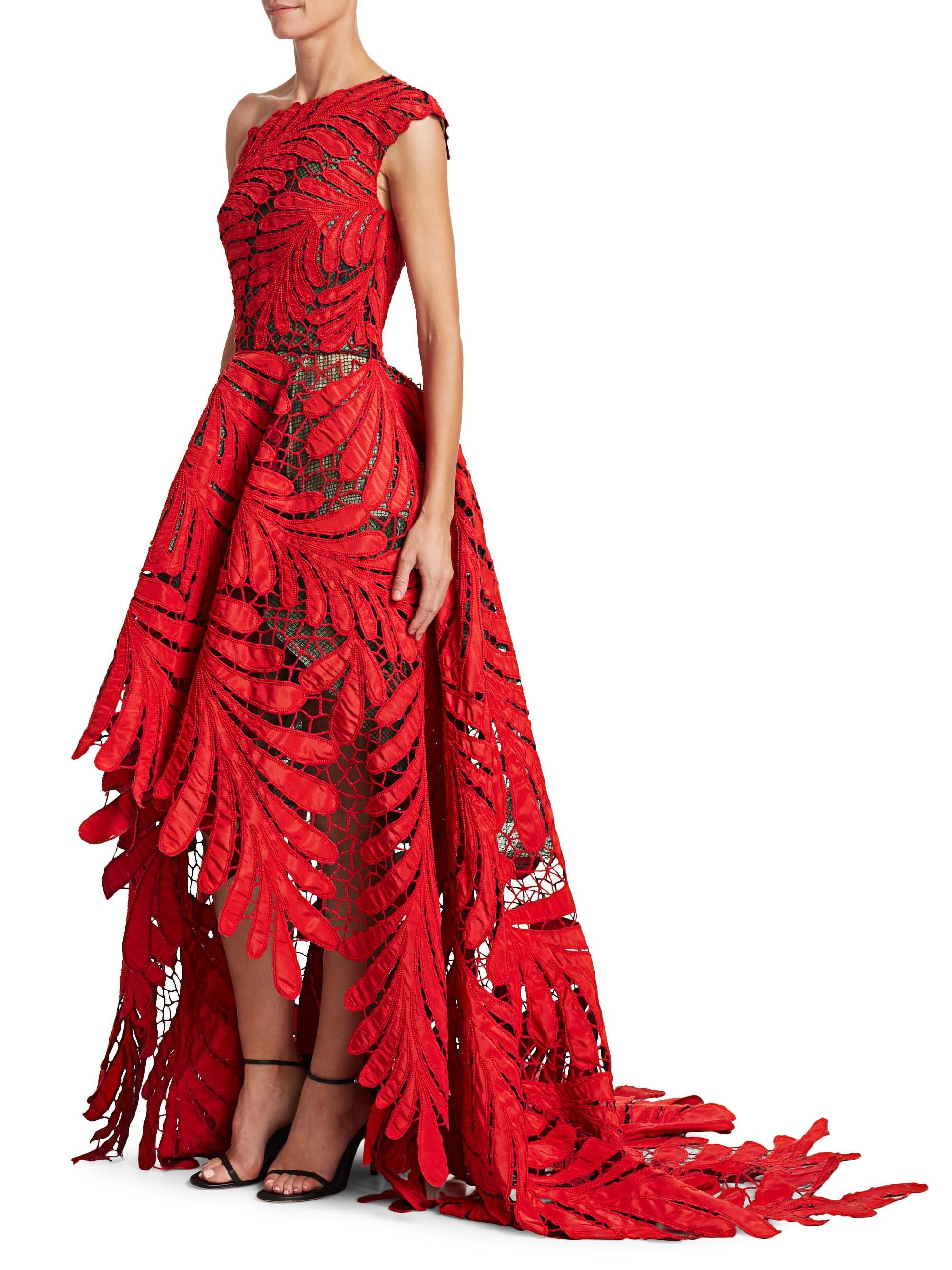 Oscar de la Renta Silk Asymmetric Embroidered Gown - Lyst