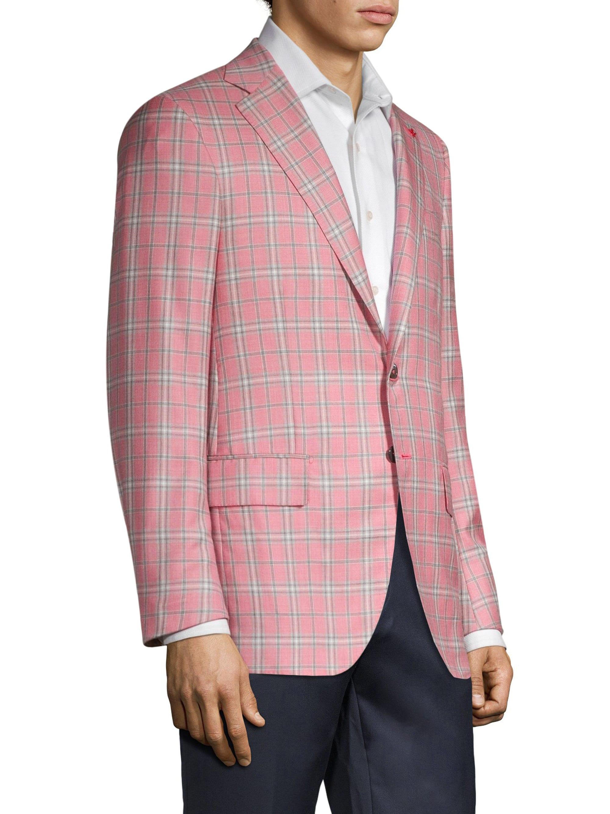 Isaia Men's Plaid Cashmere & Silk Single-breasted Jacket - Pink in Pink ...