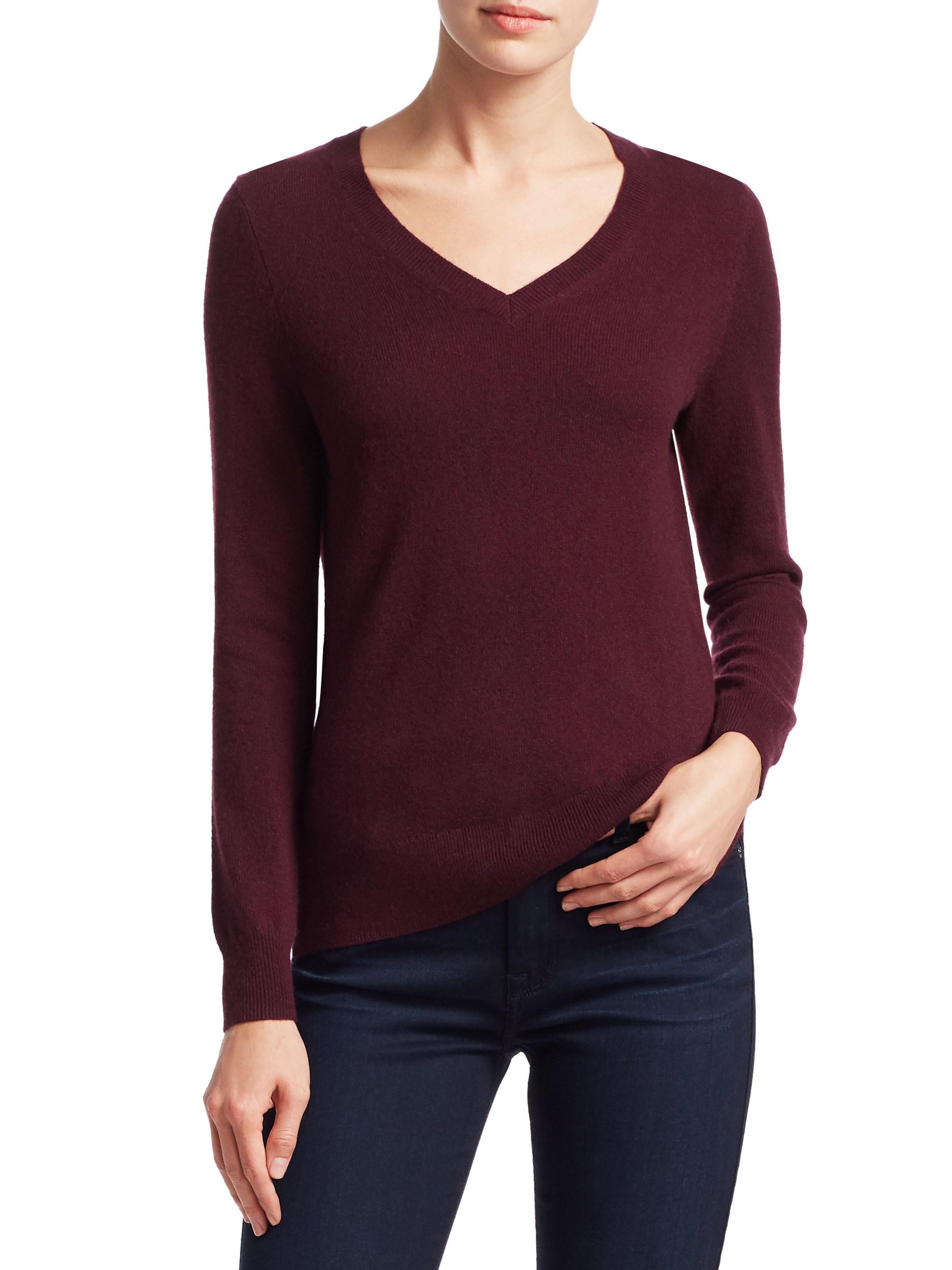 Saks Fifth Avenue Collection Cashmere V-neck Sweater in Purple - Lyst