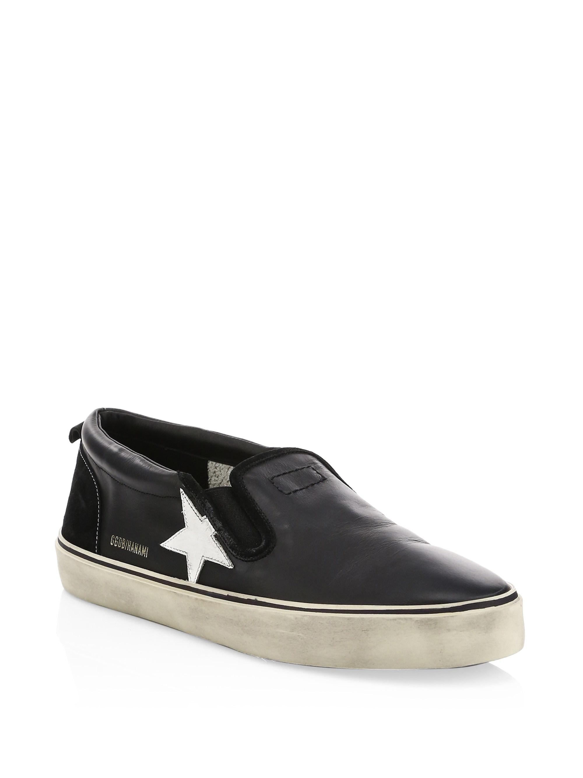 Golden Goose Deluxe Brand Hanami Leather Slip-on Sneakers in Black ...