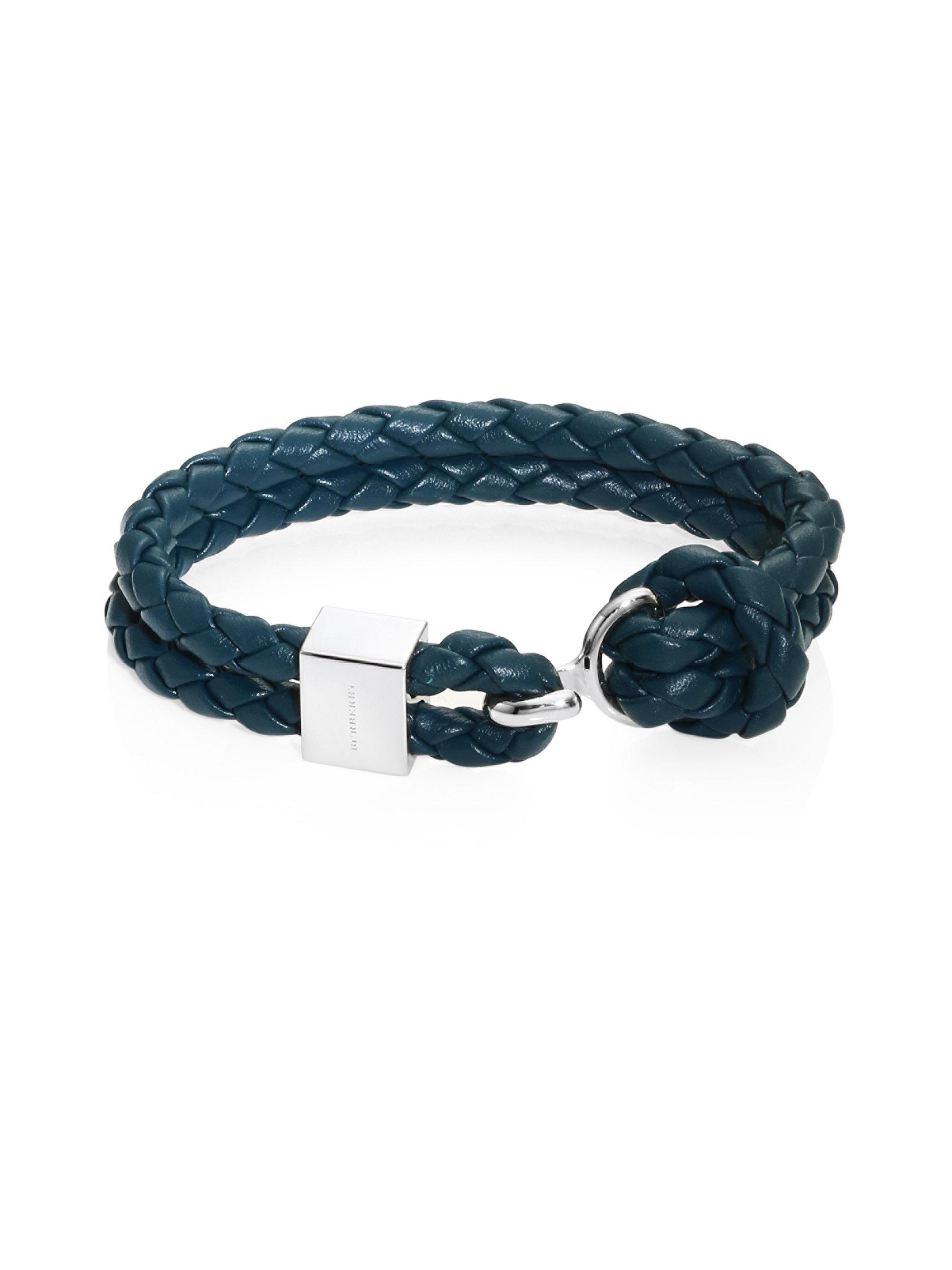 Lyst Burberry Braided Leather Bracelet In Blue For Men Gallery