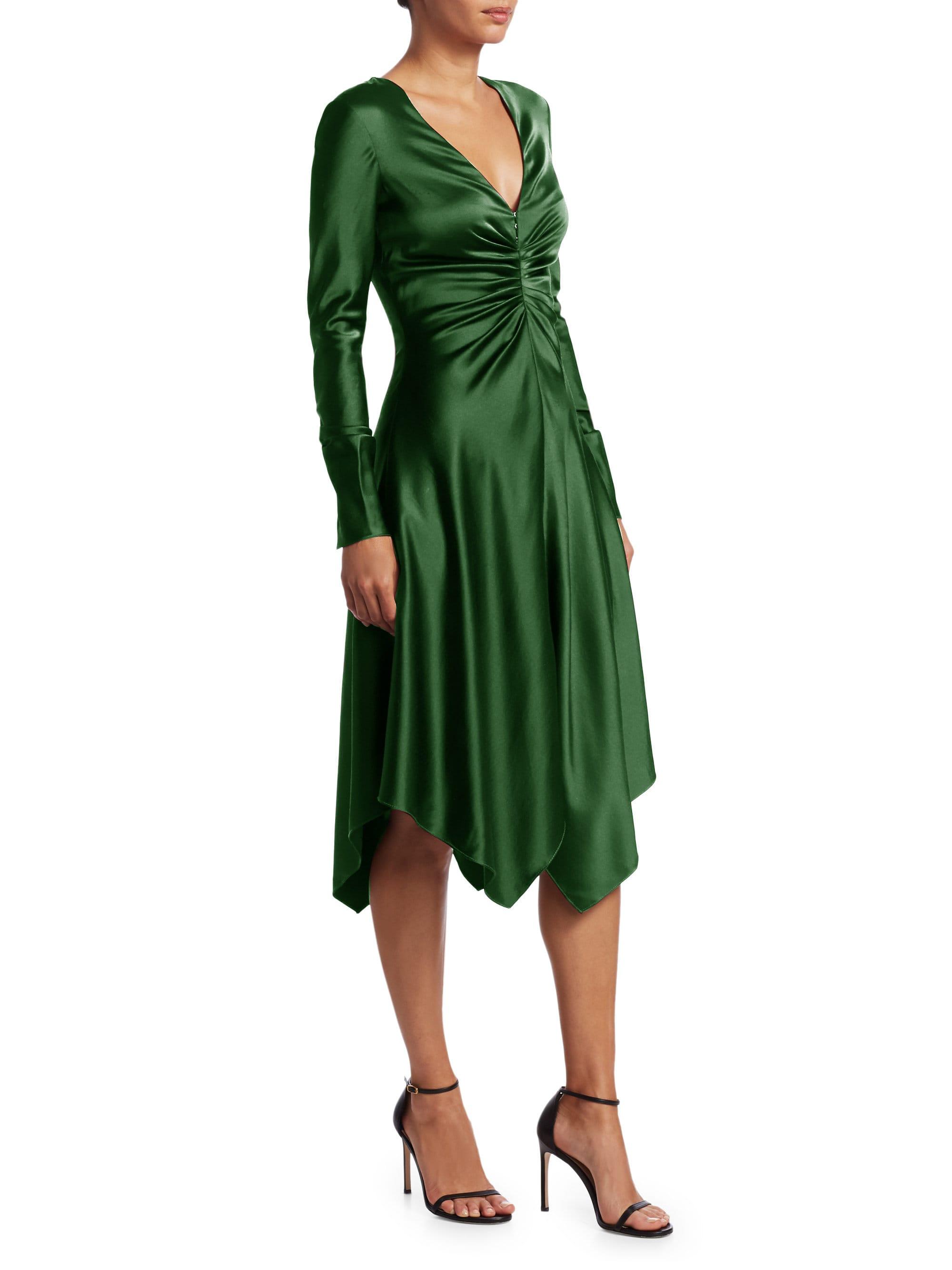 Jonathan Simkhai Satin Handkerchief-hem Dress in Deep Emerald (Green ...