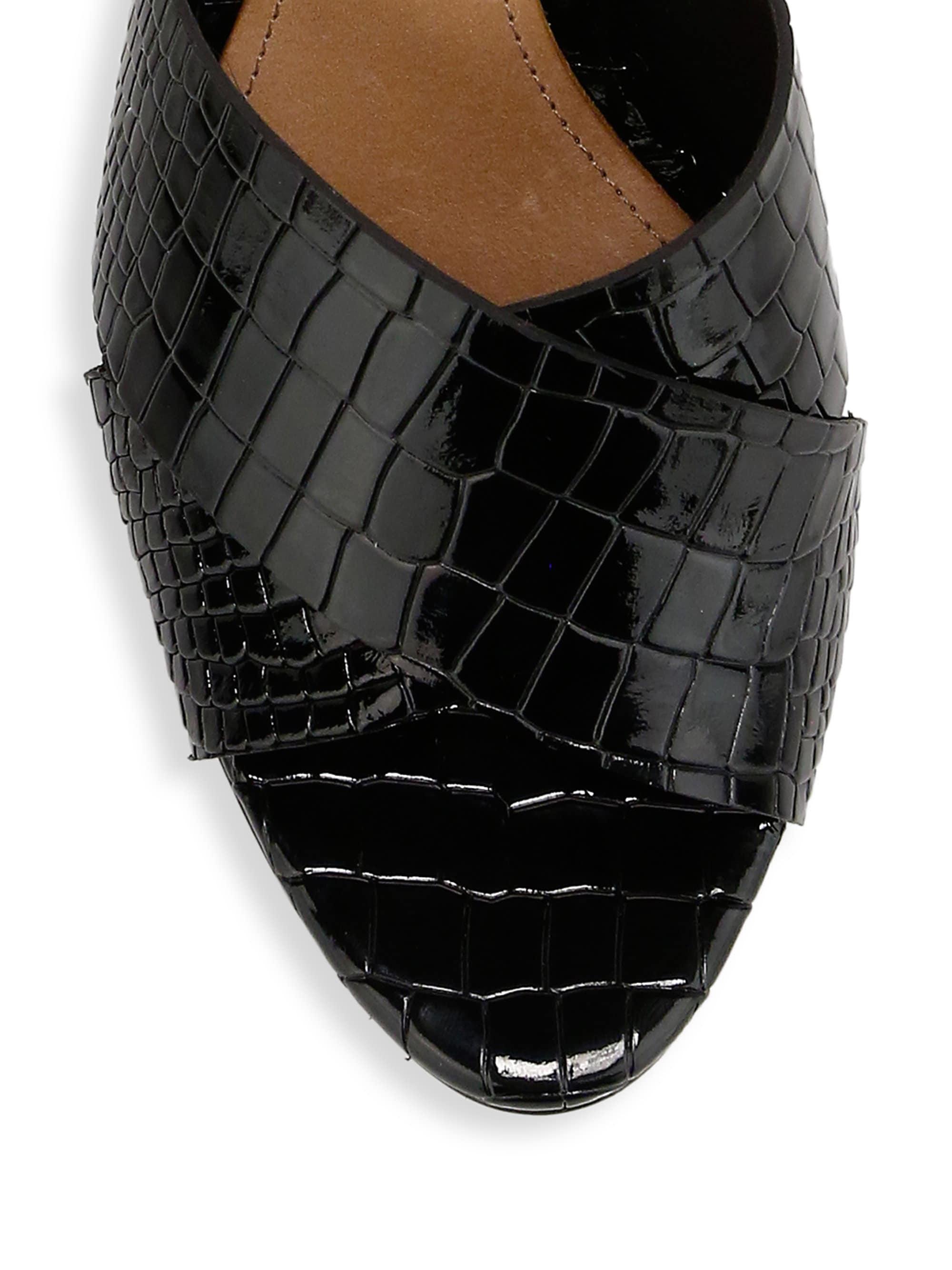 Schutz Renna Crocodile-embossed Leather Mule Sandals in Black - Lyst