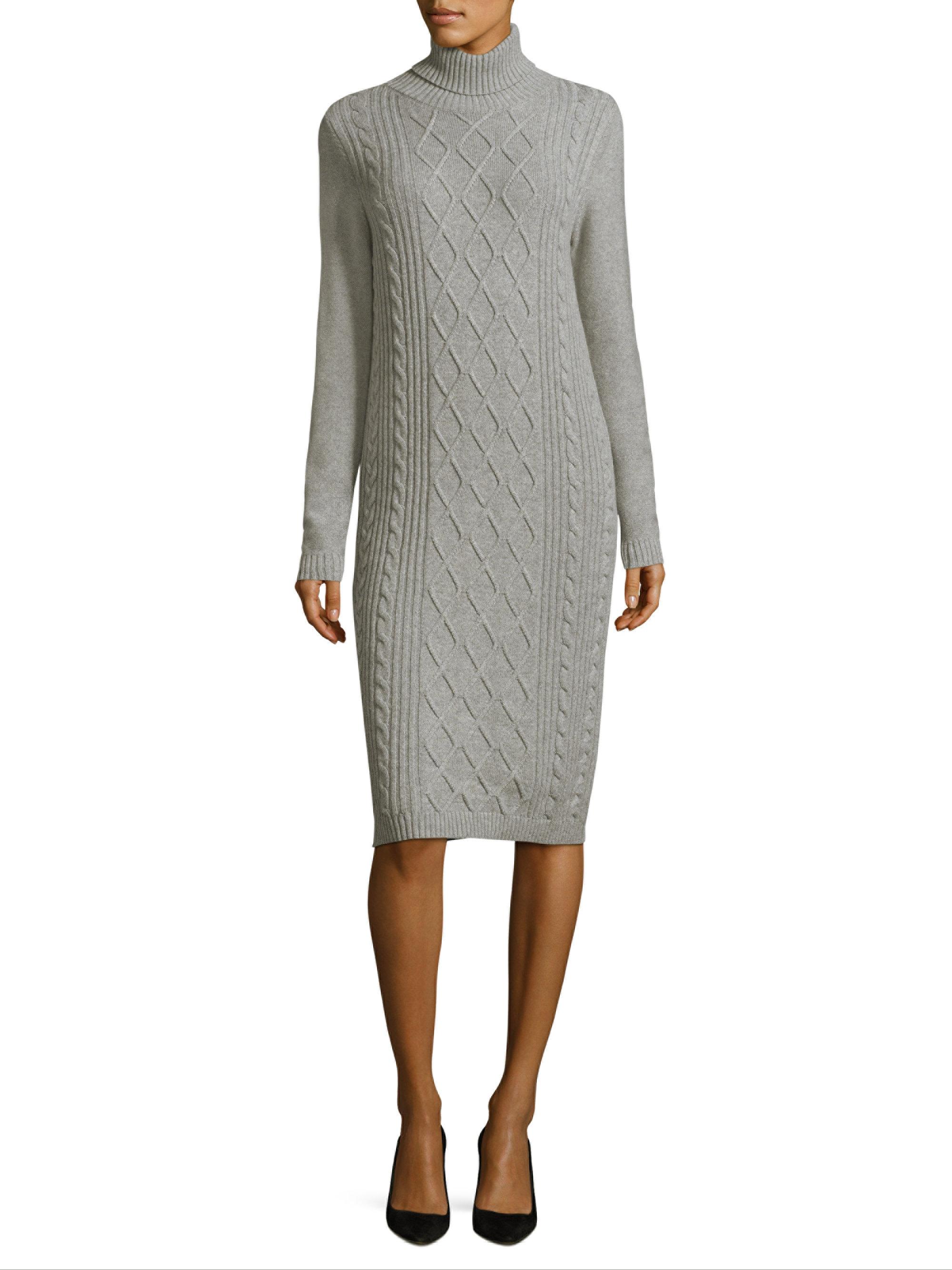 Lyst Peserico Cable Knit Turtleneck Sweater Midi Dress In Gray