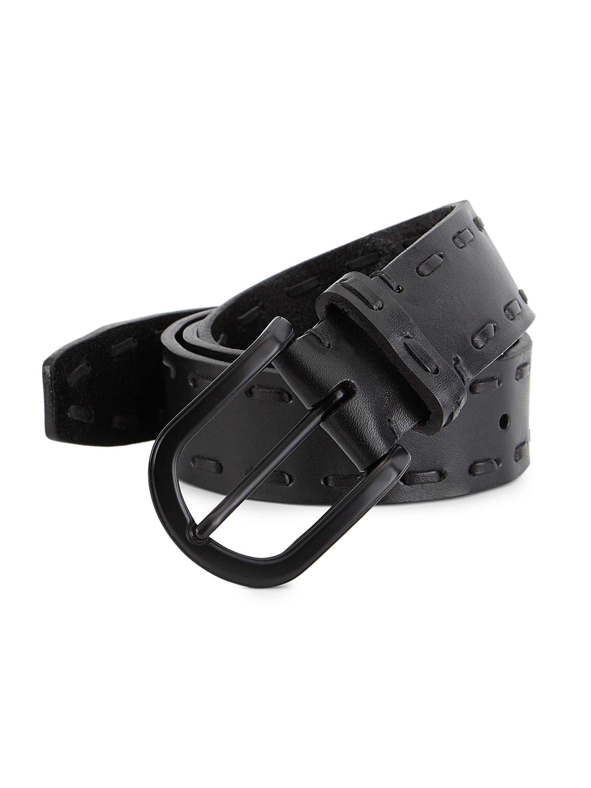 Saks Fifth Avenue Collection Stitched Edge Leather Belt in Black for Men - Lyst