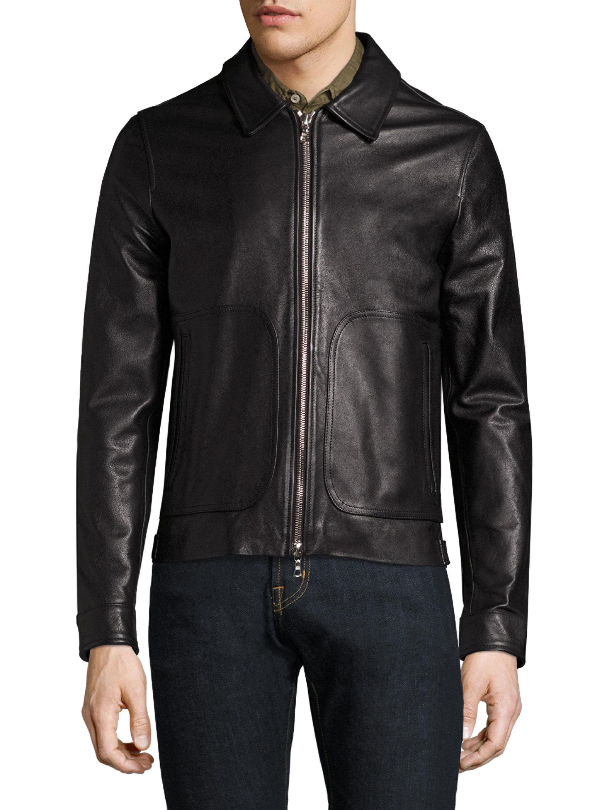 Officine Generale Clement Leather Jacket in Black for Men - Lyst