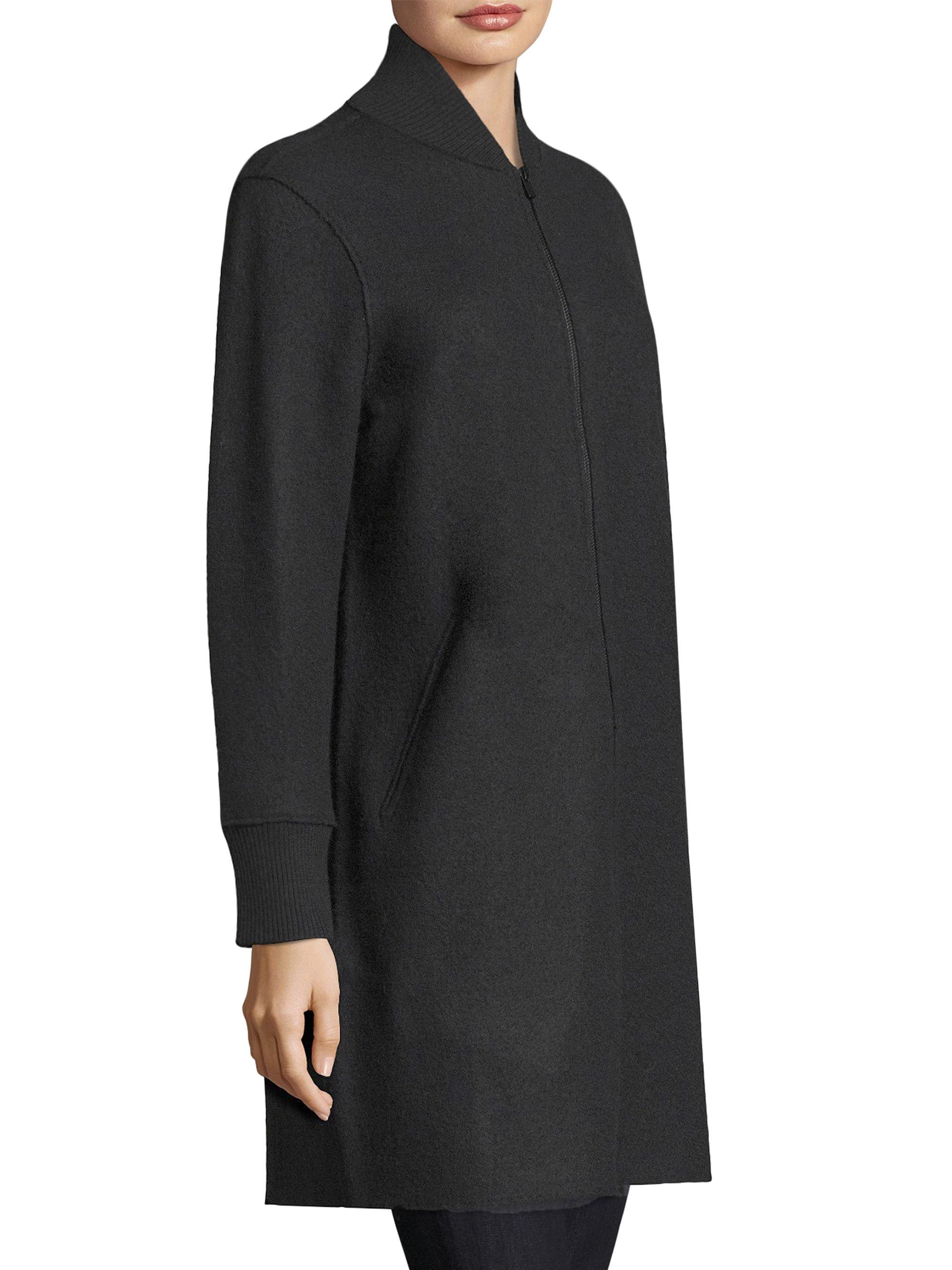 Lyst Eileen Fisher Stand Collar Wool Jacket in Black