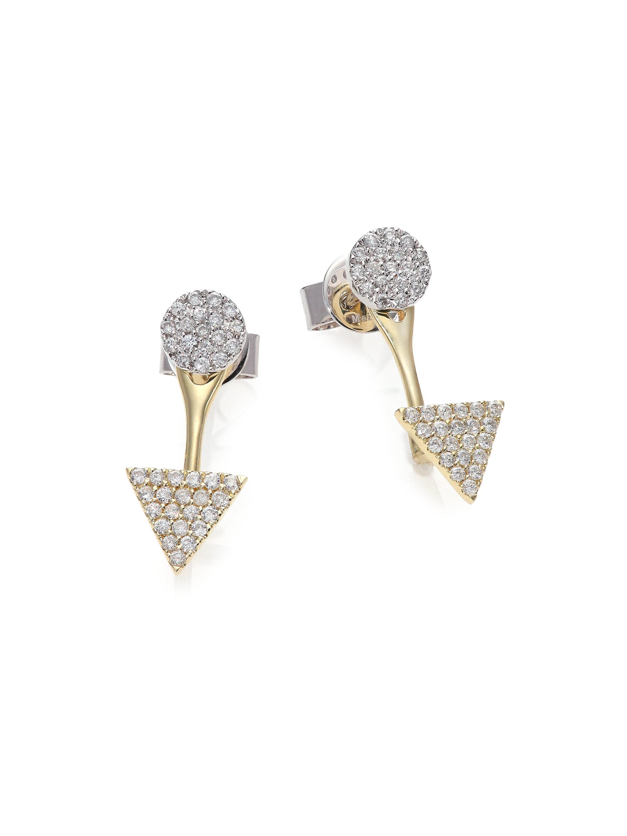 Lyst Meira T Diamond 14k White Yellow Gold Ear Jacket Stud Gallery