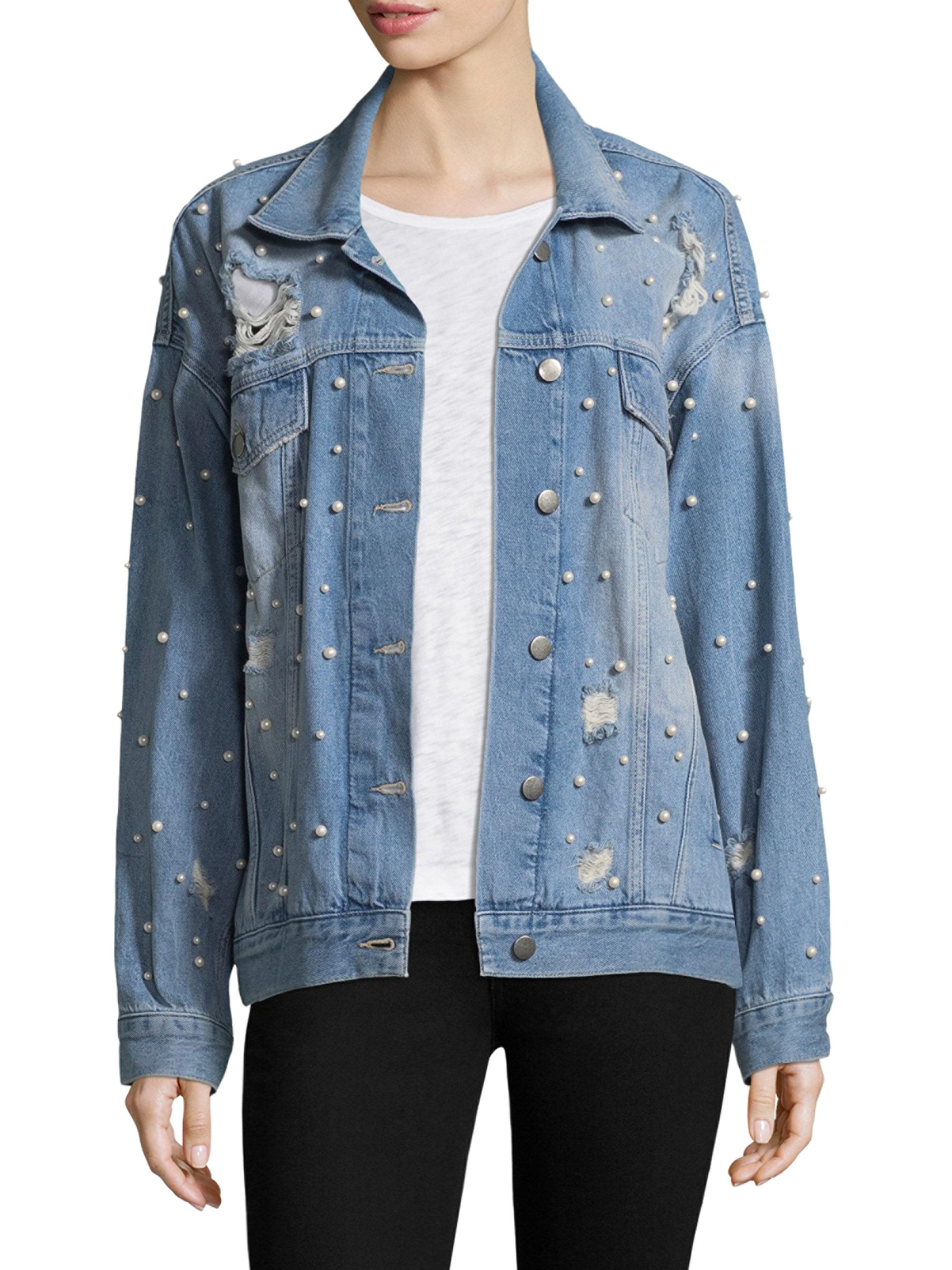 Lyst - Free People Sunday Funday Pearl Cotton Denim Trucker Jacket in Blue