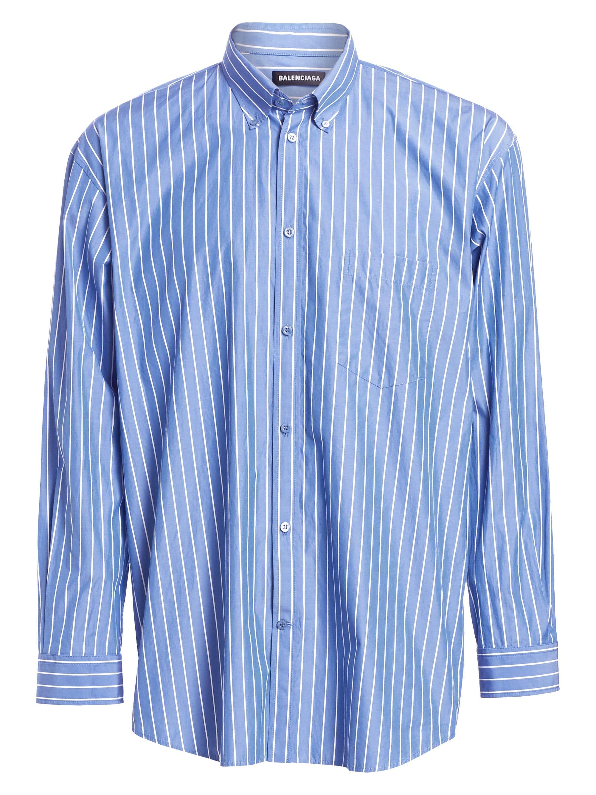 Lyst - Balenciaga Normal-fit Stripe Logo Button-down Shirt in Blue for Men