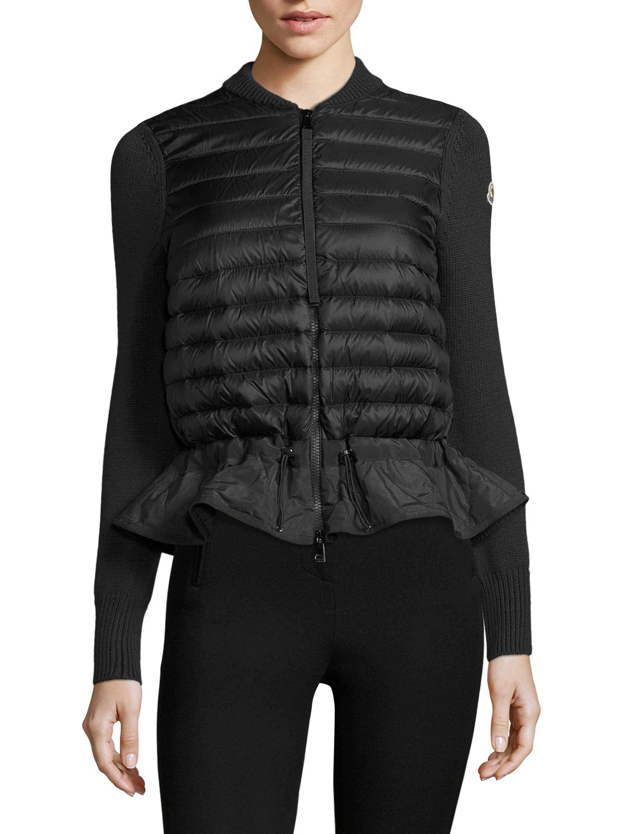 moncler black down knit peplum jacket moncler black down knit peplum jacket