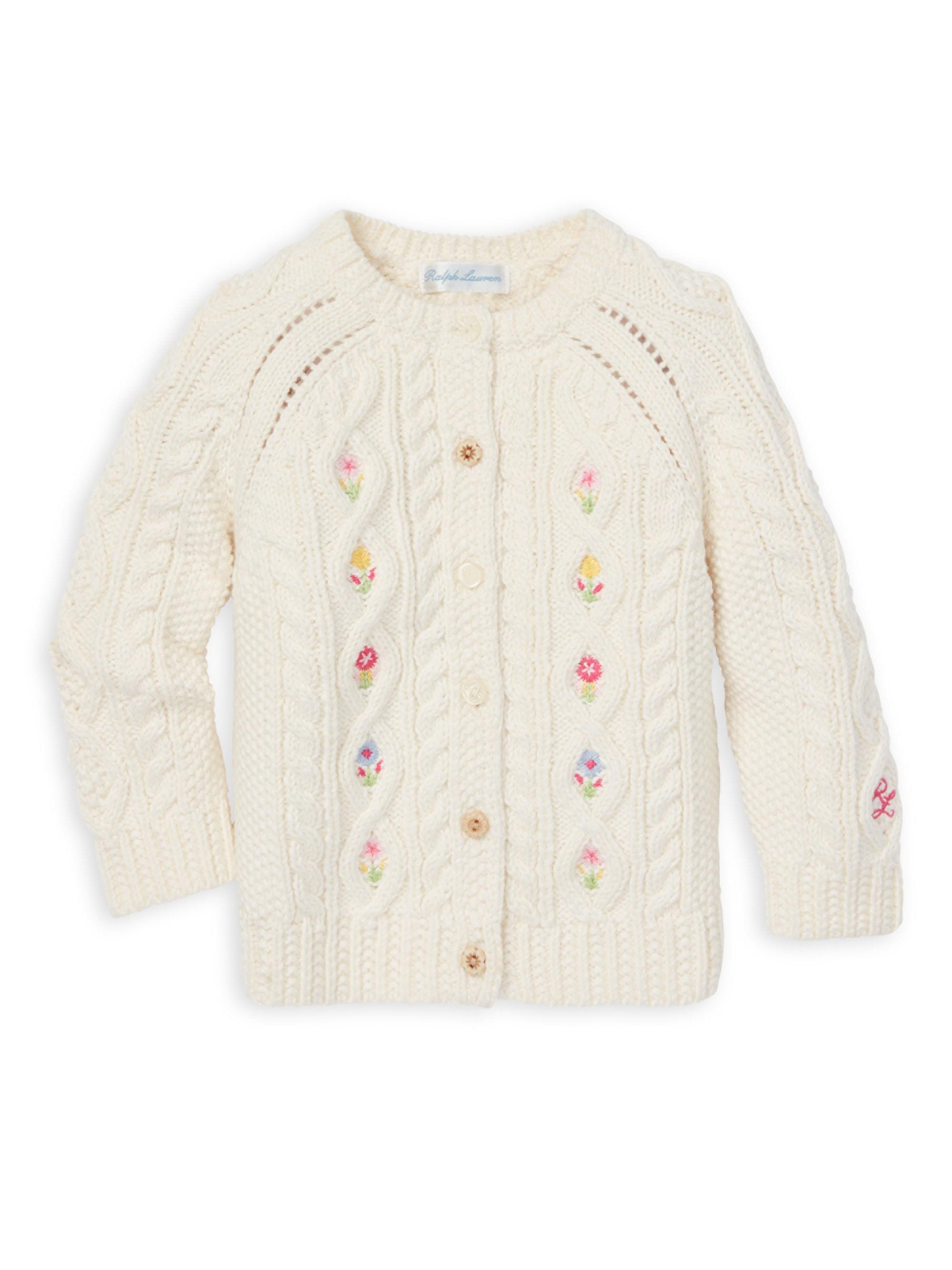Ralph Lauren Baby Girl's Cable-knit Floral Cardigan in Natural - Lyst