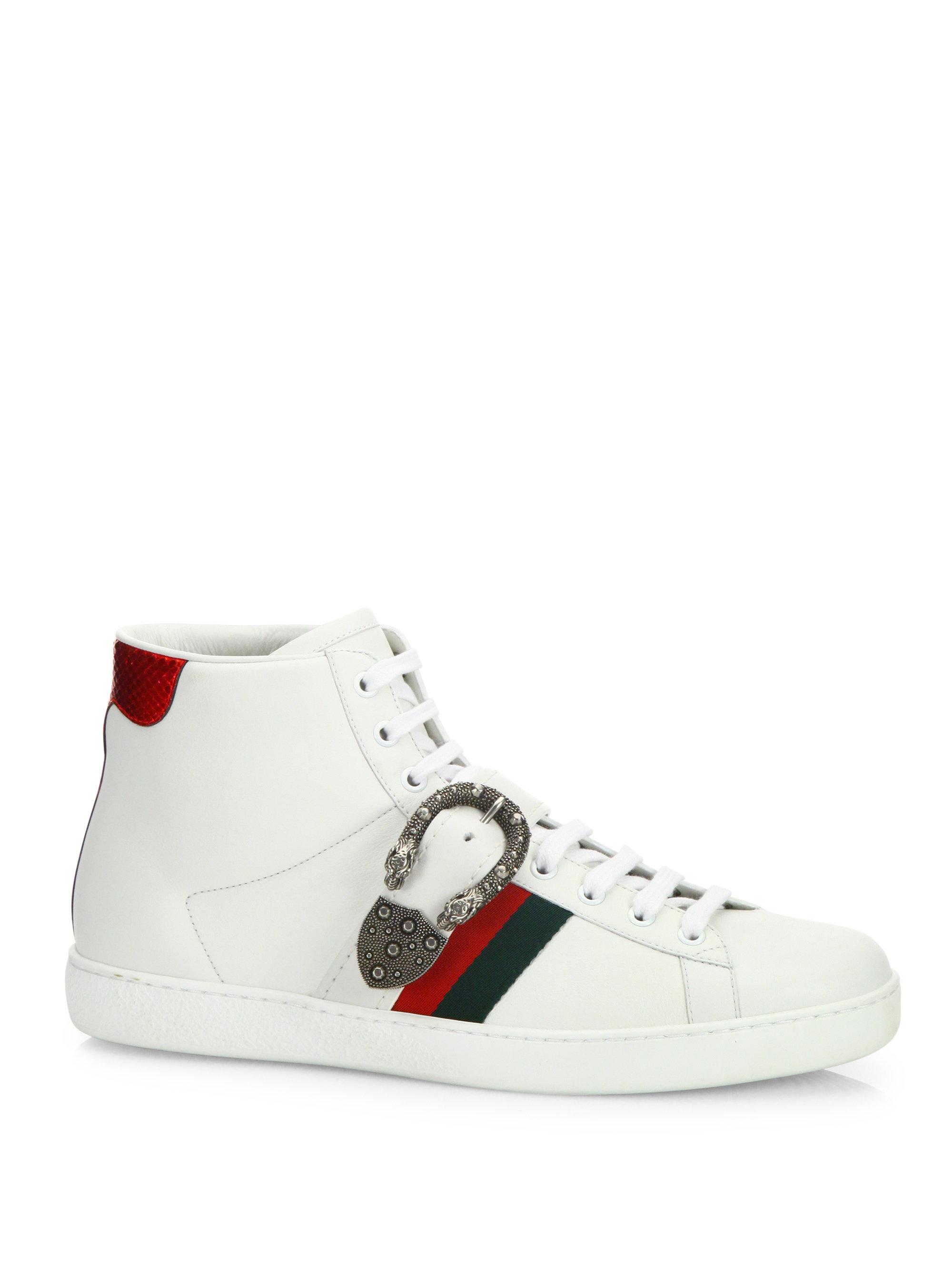 Lyst - Gucci New Ace Belt Leather High-top Sneakers in White for Men