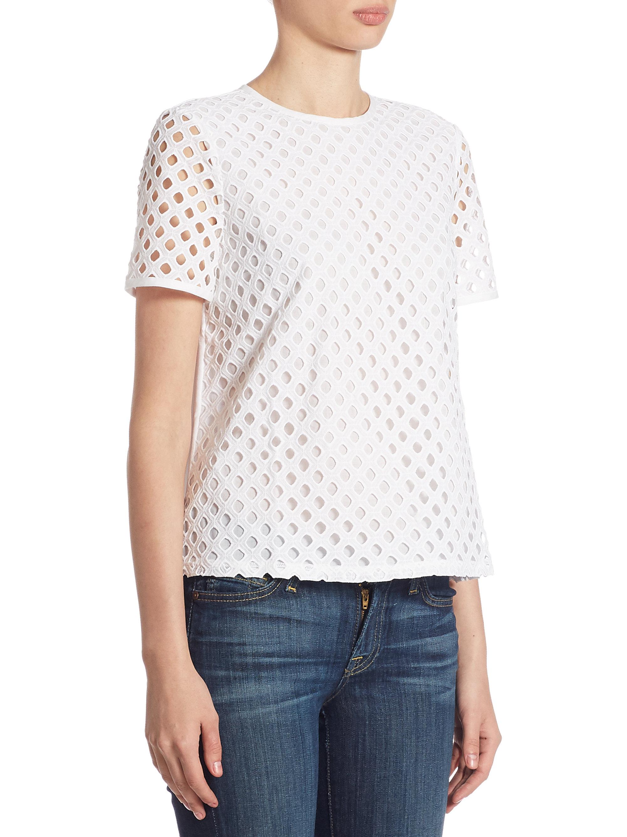 Lyst - Tory Burch Hermosa Cotton Eyelet Tee in White