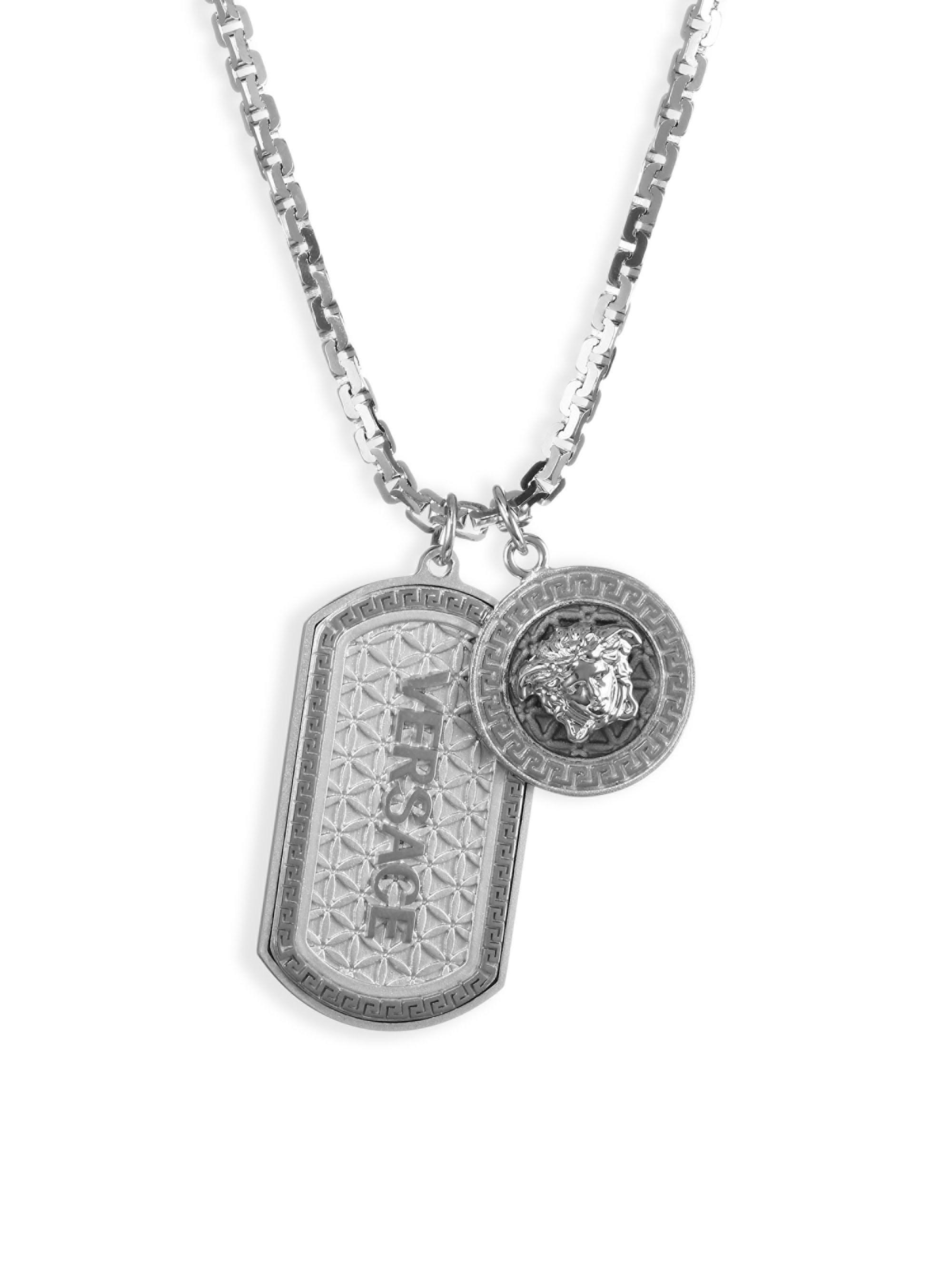 Versace Medusa Dog Tag Necklace - Black Rhod in Metallic for Men - Lyst