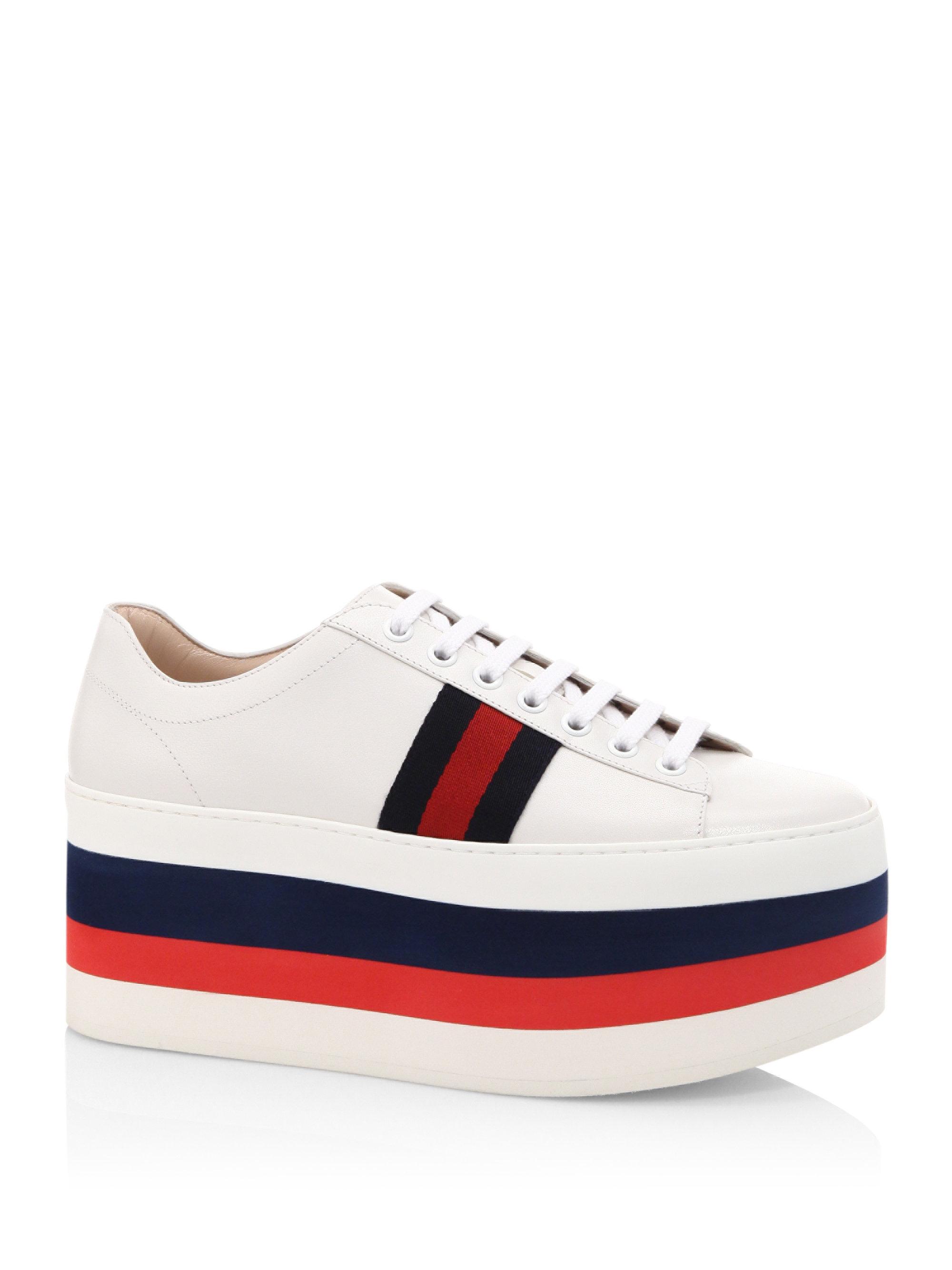 Lyst - Gucci Peggy Leather Rainbow Platform Sneakers in White