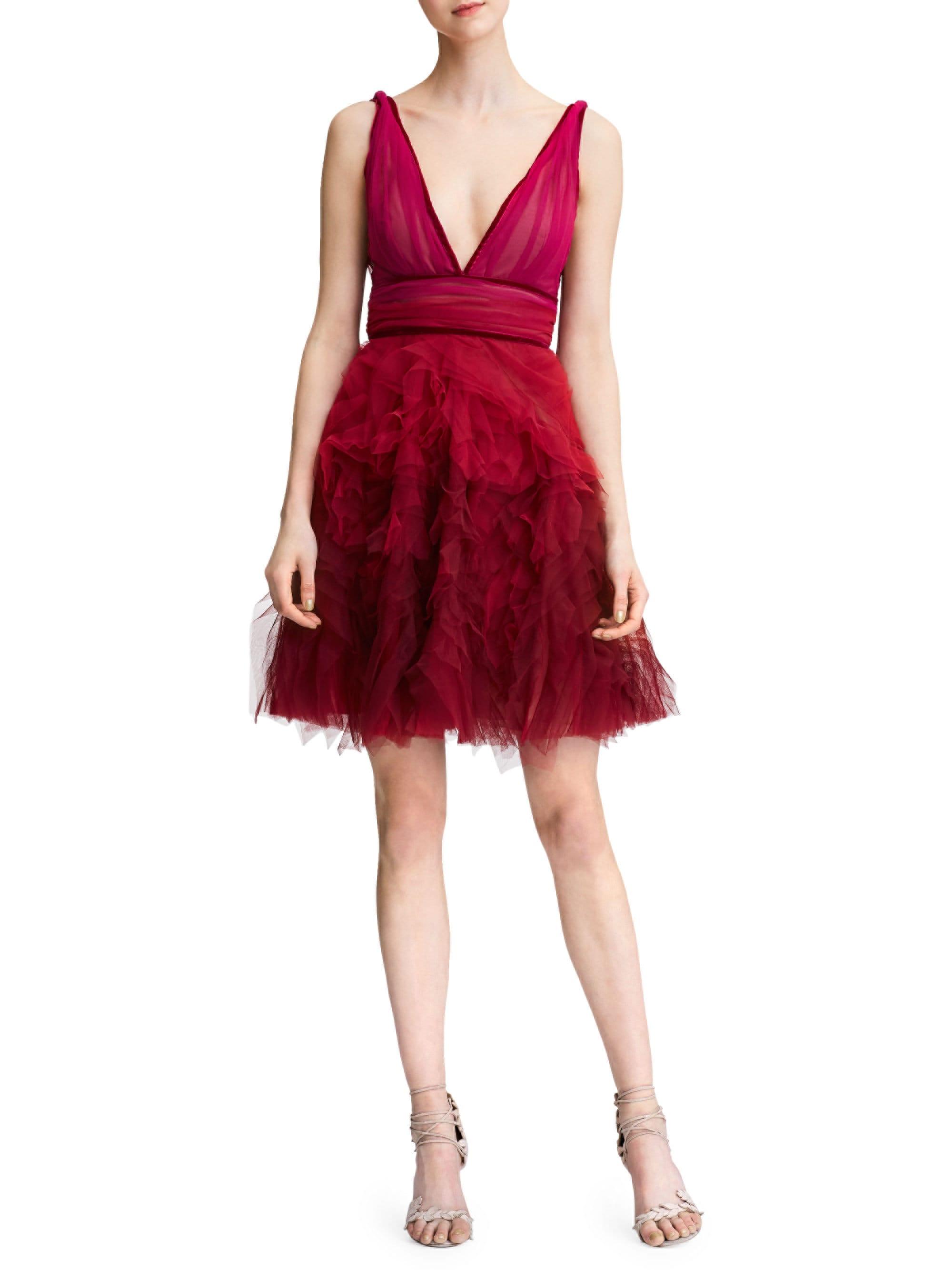 Lyst - Marchesa notte Fit-&-flare Tulle Cocktail Dress in Red