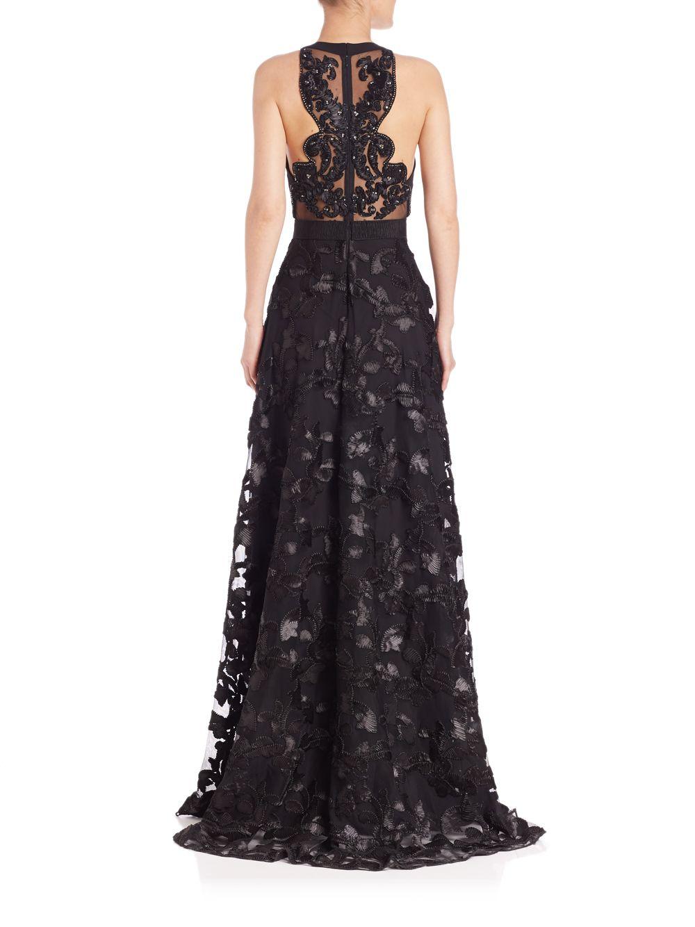Lyst - Badgley Mischka Embroidered Ball Gown in Black
