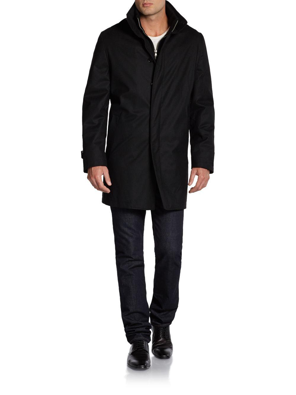 Lyst - Saks Fifth Avenue Black Wool Zip-front Topcoat in Black for Men