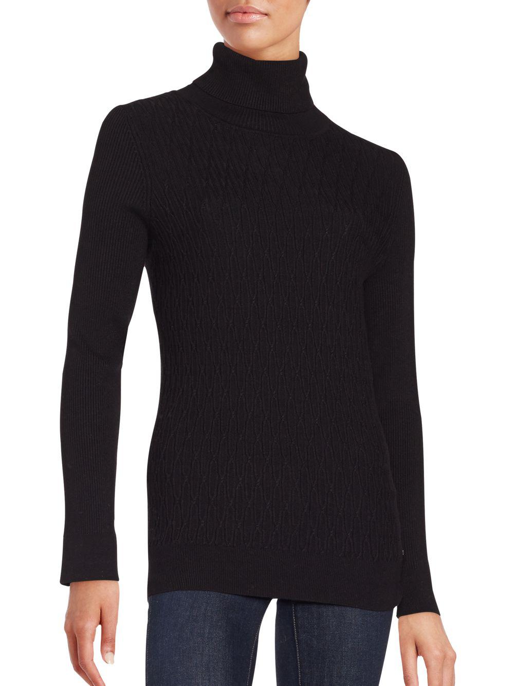 Lyst - Calvin Klein Turtleneck Long Sleeve Top in Black